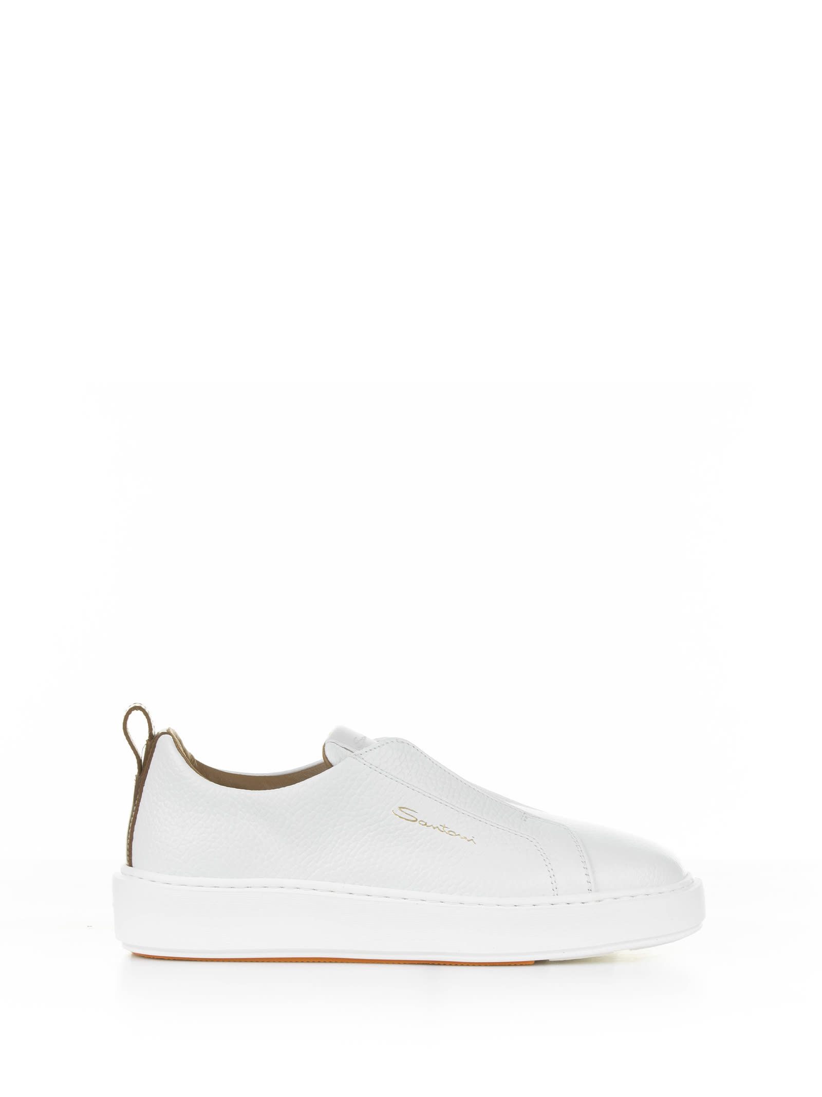 Shop Santoni White Leather Slip-on Sneaker In Bianco