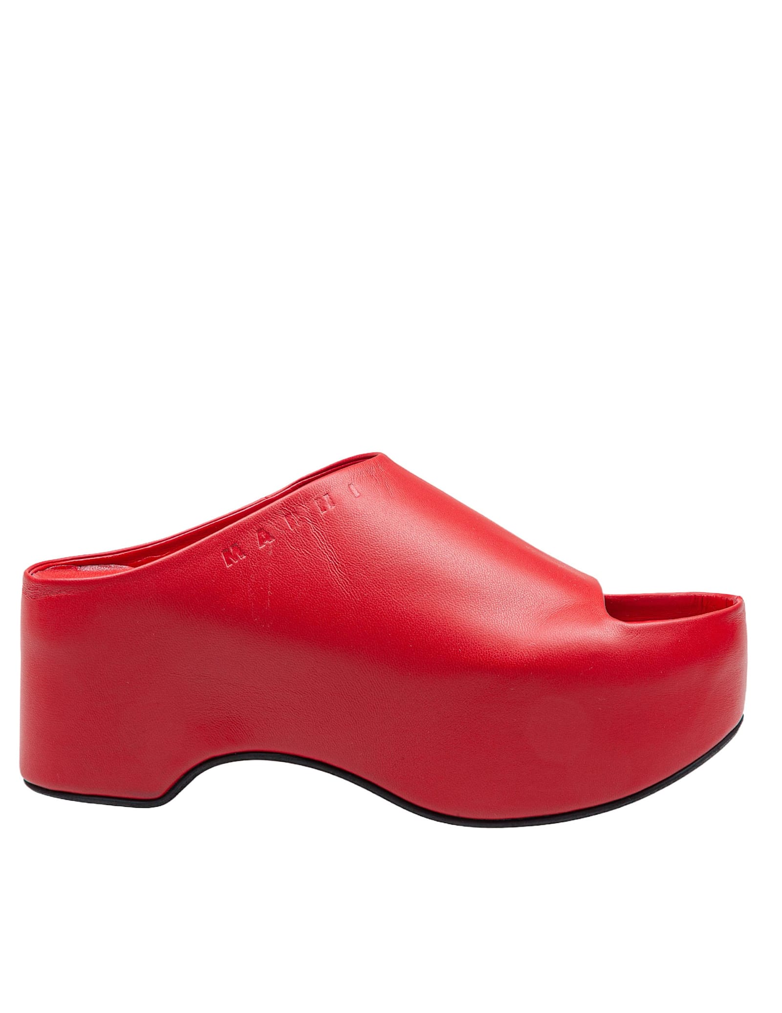 Slide With Chunky Clog In Red Leather