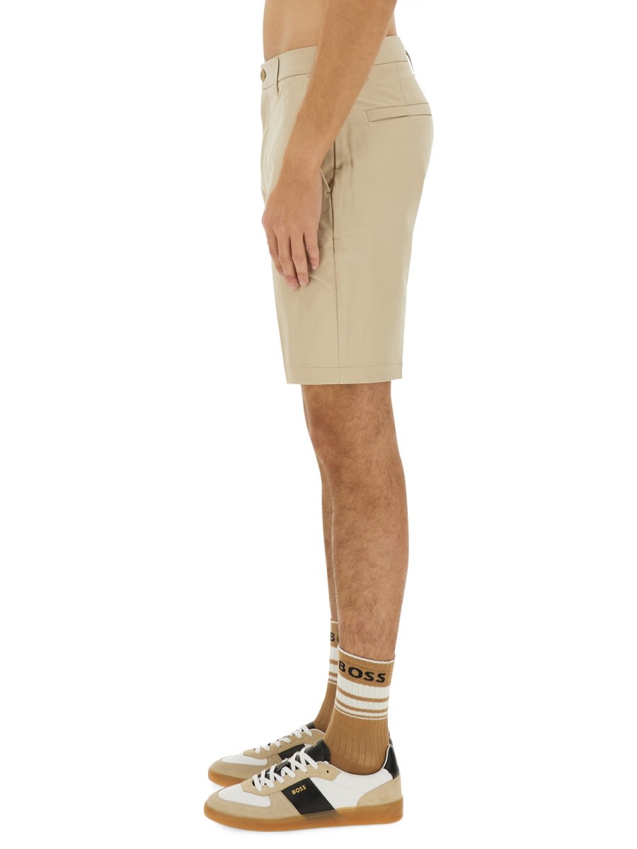Hugo Boss Fitted Bermuda Shorts With Pockets And Loops In Beige