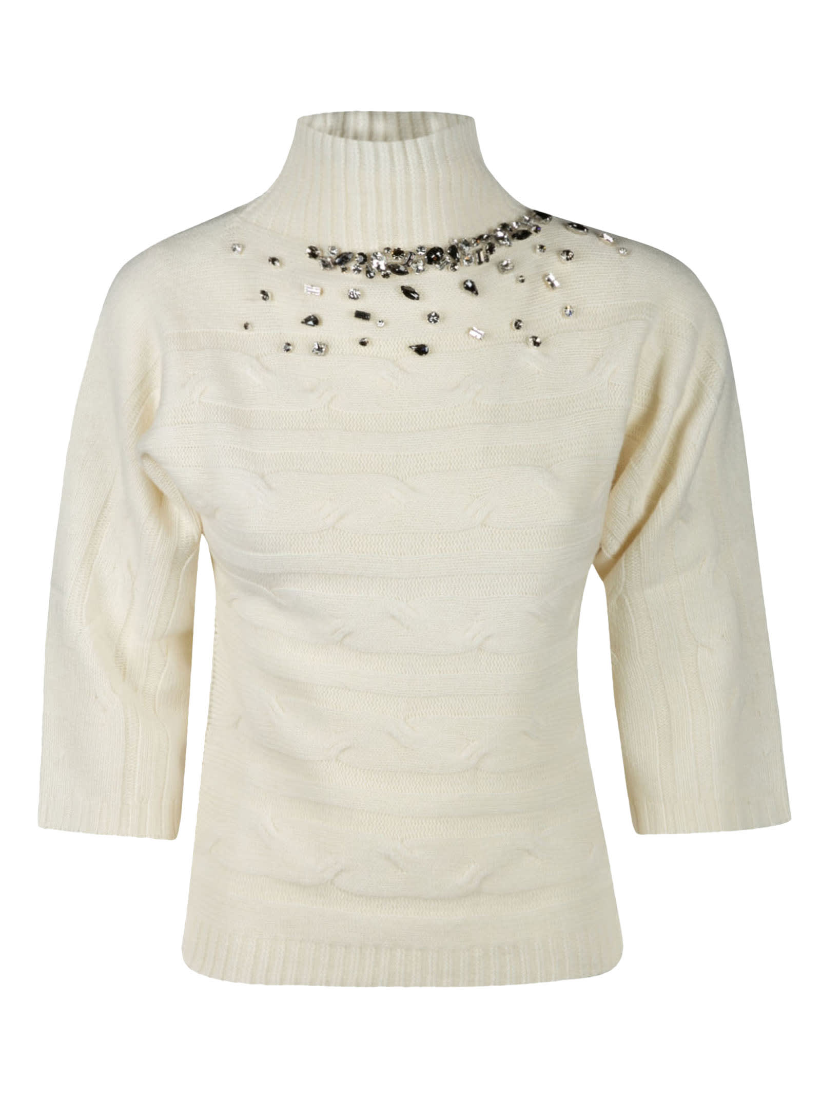 Anna Molinari Crystal Embellished Turtleneck Sweater