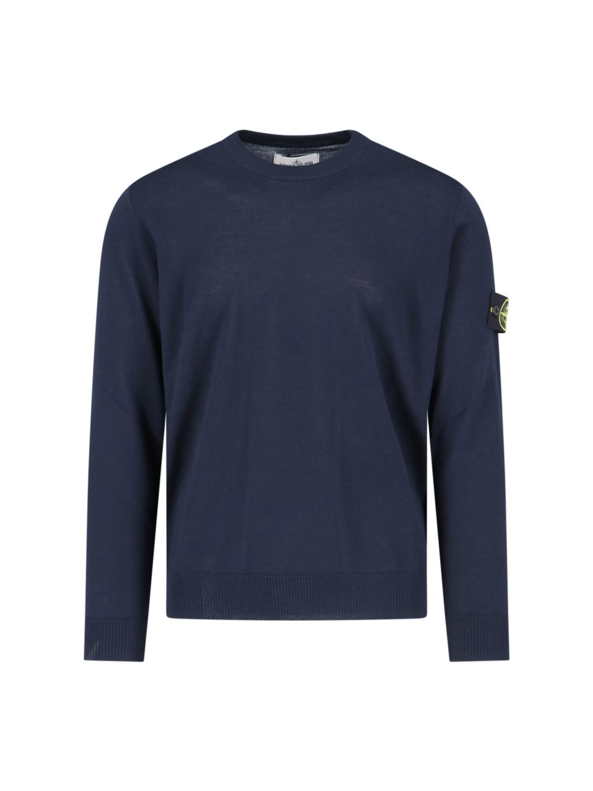 Shop Stone Island Logo Sleeve Sweater In Blue