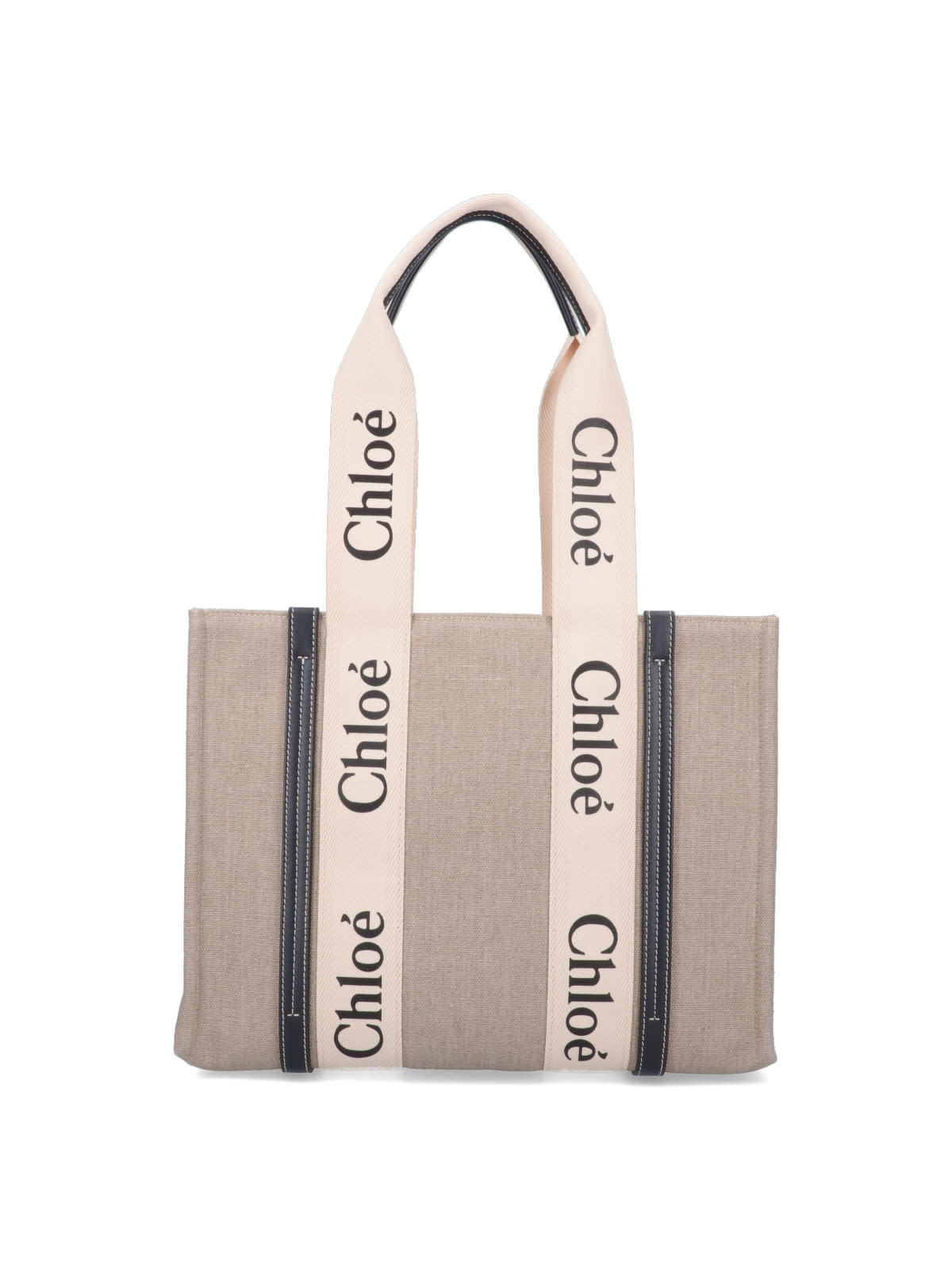 Chloé Linen Shoulder Bag With Logo Print. This Bag Is Made With Lower Environmental Impact Material In Beige