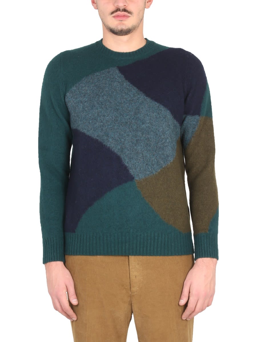 Drumohr Color Block Combed Wool Sweater In Green