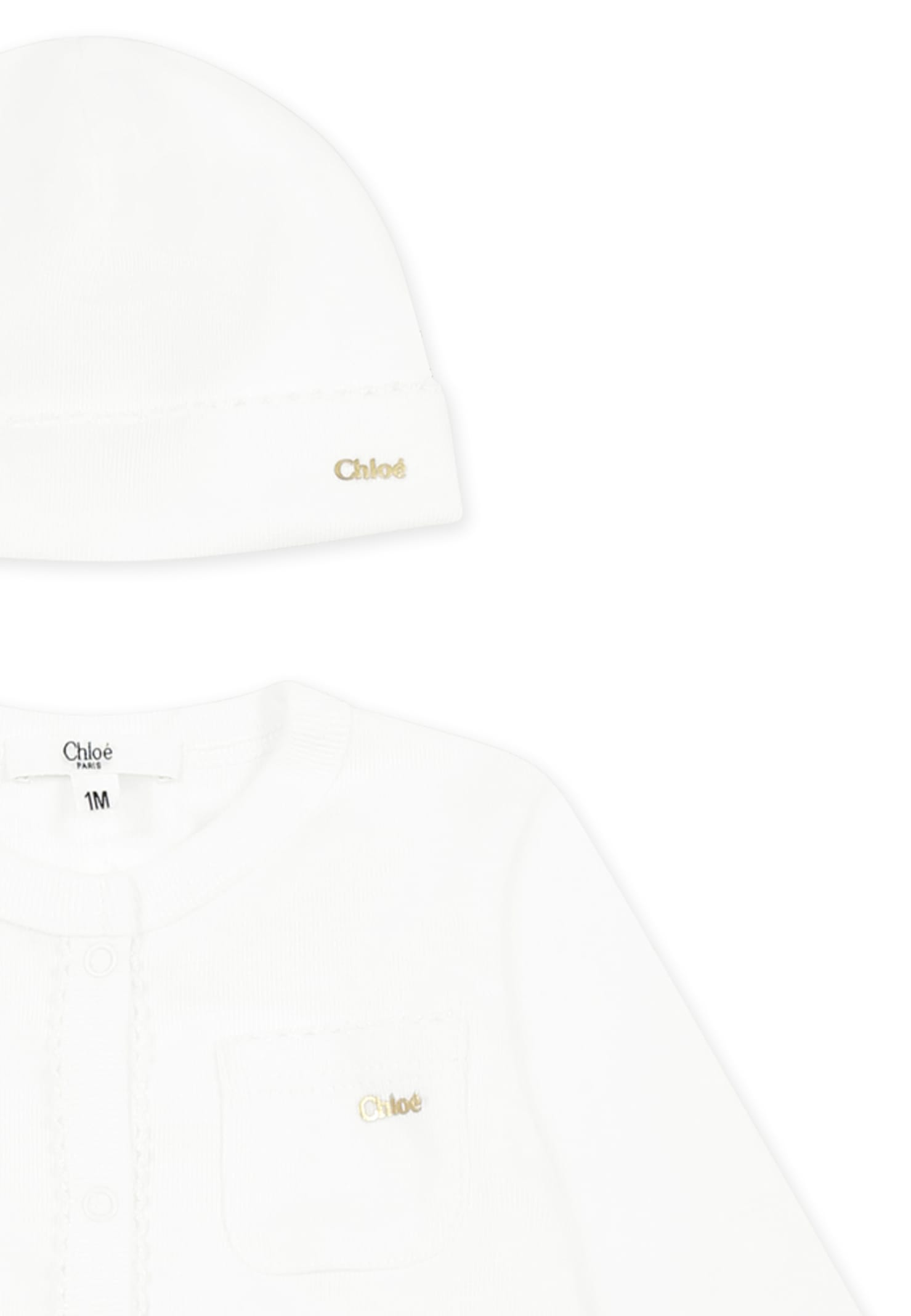 Shop Chloé White Babygrow Set For Baby Girl With Logo