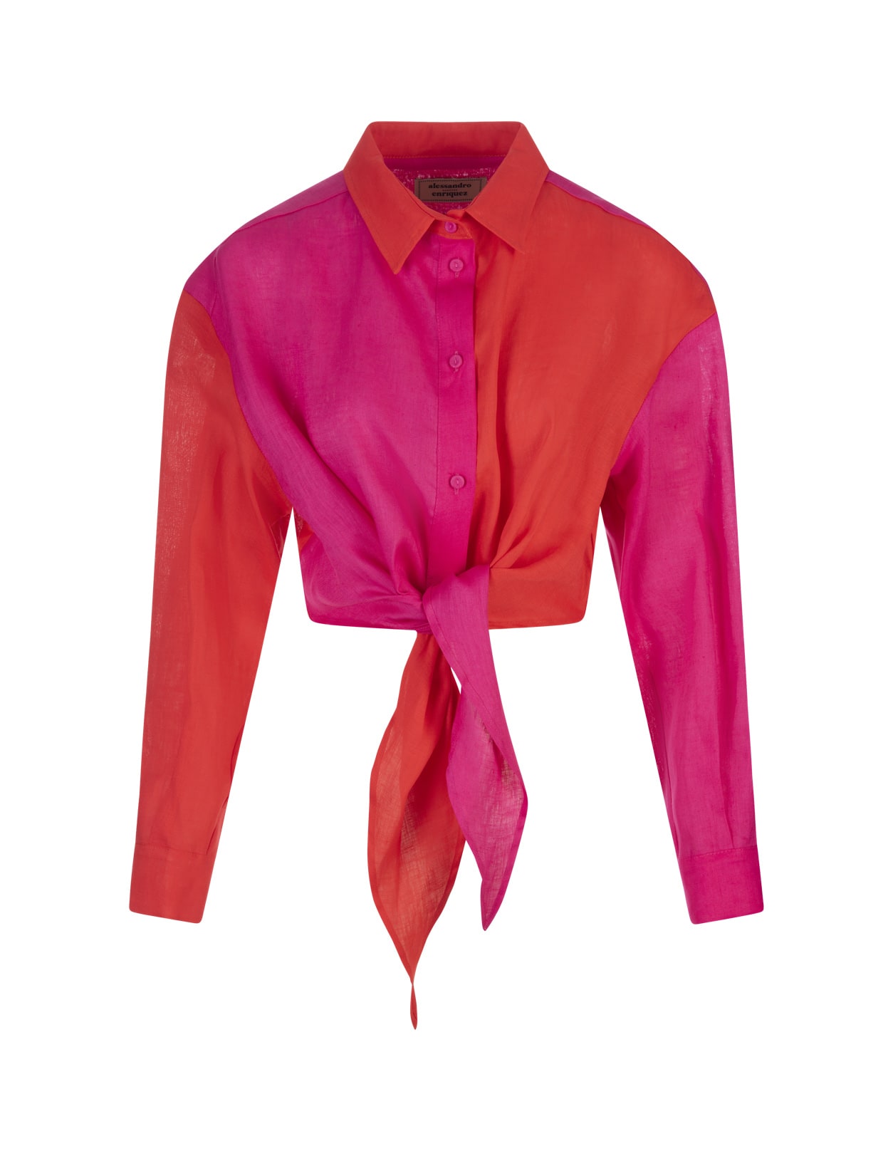 Red And Fuchsia Short Shirt With Knot