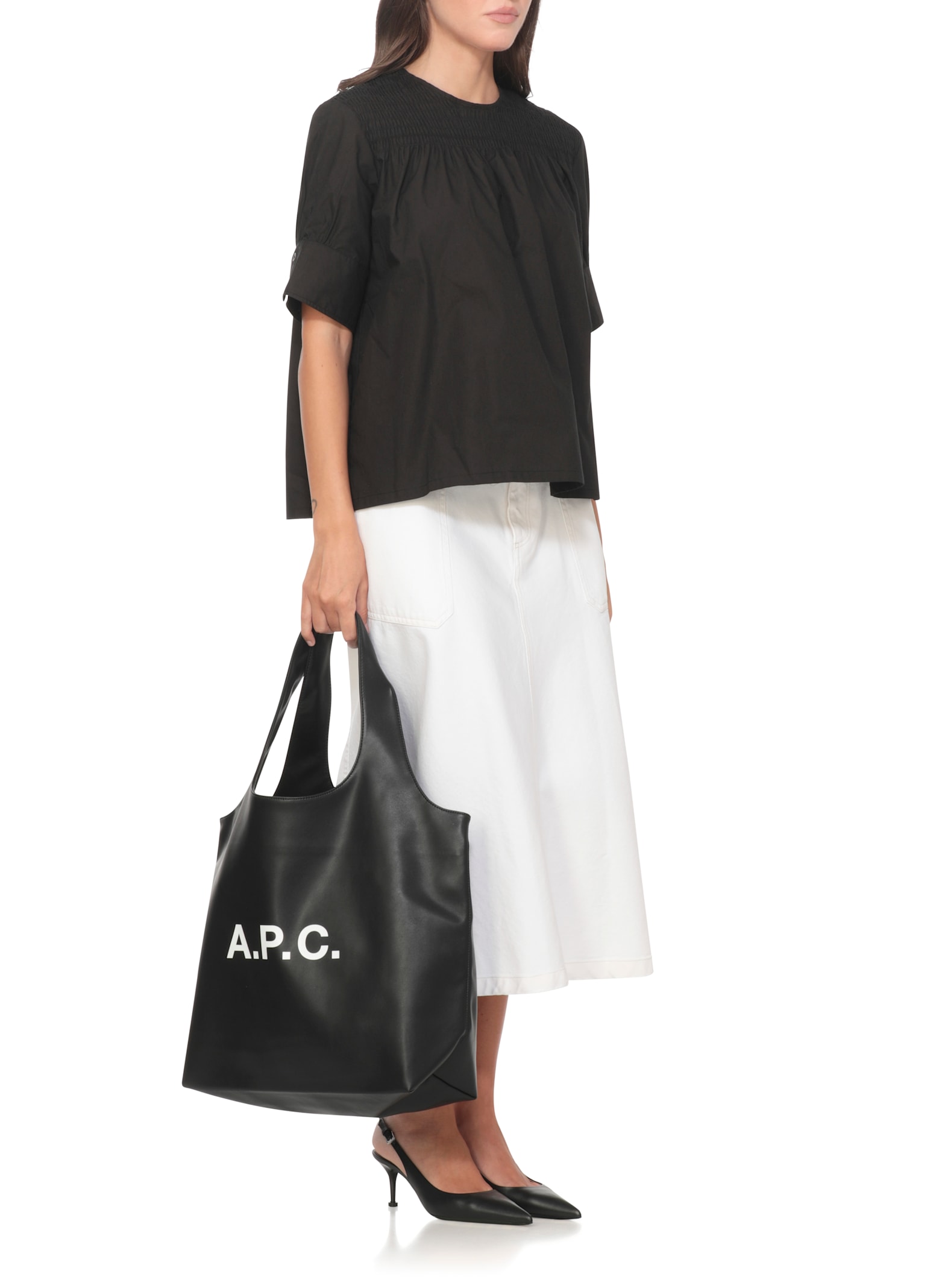 Apc A.p.c. Smocked Bodice Cotton Blouse In Black