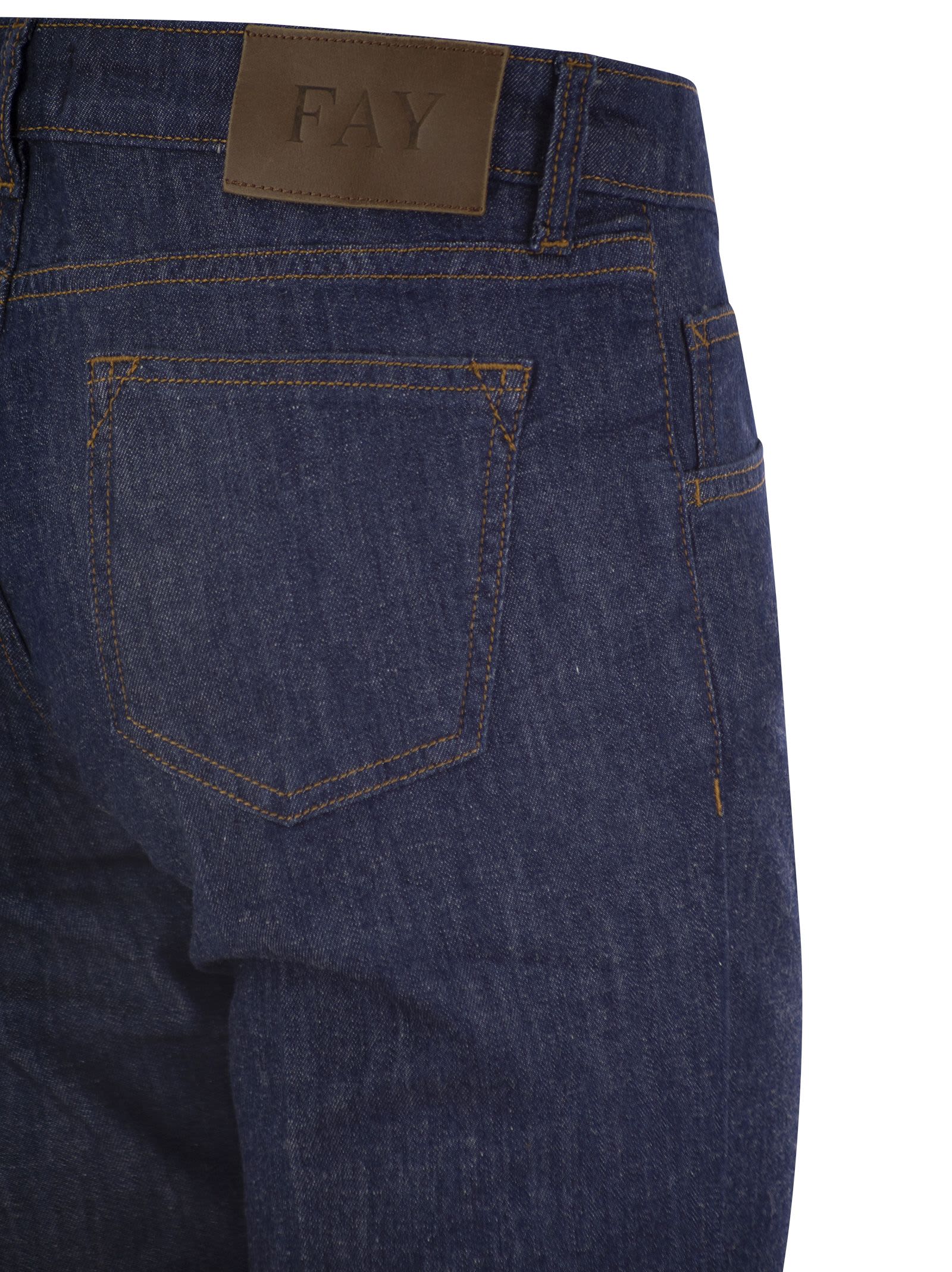 Shop Fay Denim 5-pocket Trousers In Blue