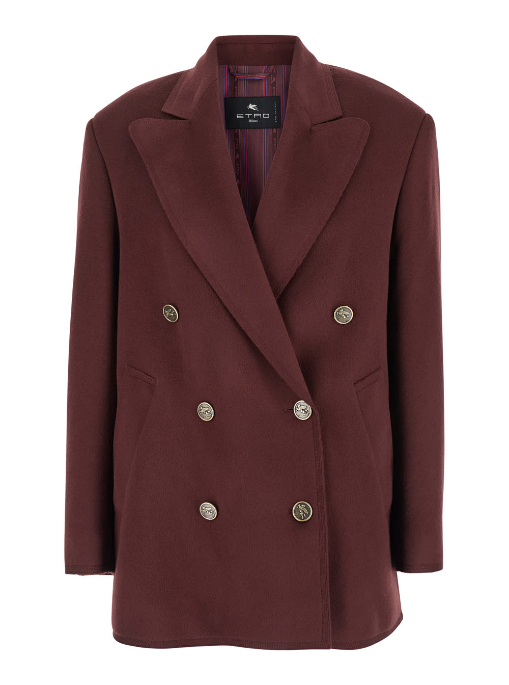 Shop Etro Bordeaux Double-breasted Jacket With Logo Detail On Buttons In Wool Blend Woman