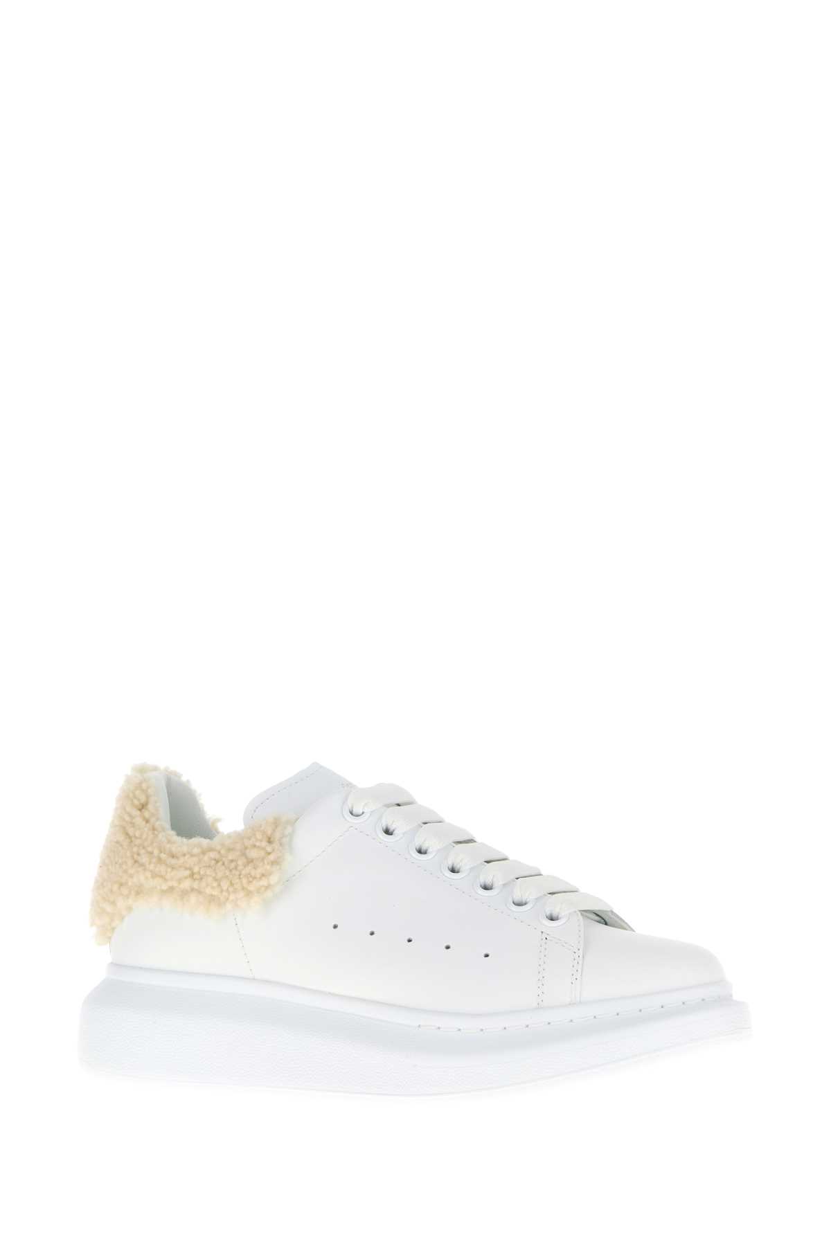 Alexander Mcqueen Mcqueen Oversize Genuine Shearling Trim Sneaker In White