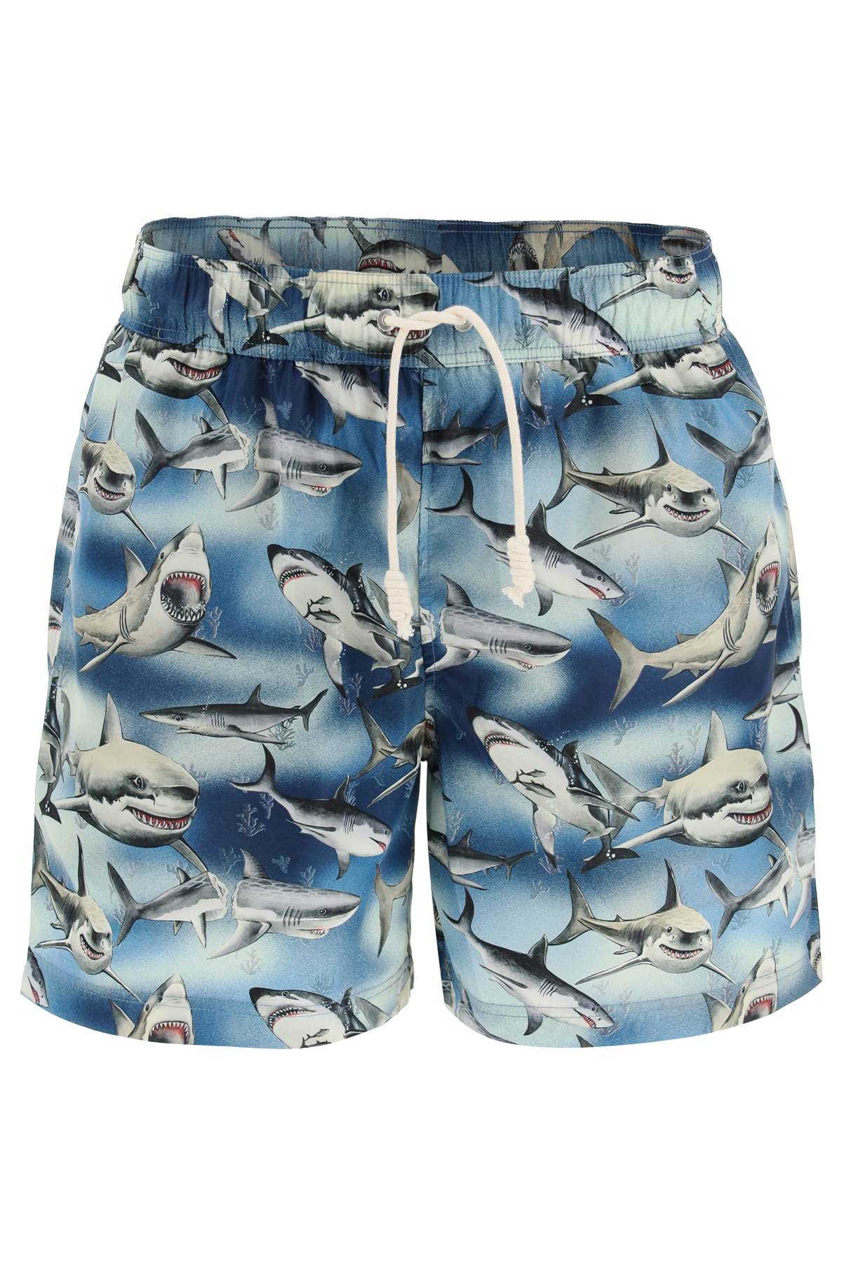 Palm Angels Swimtrunks With Shark Print In Blue