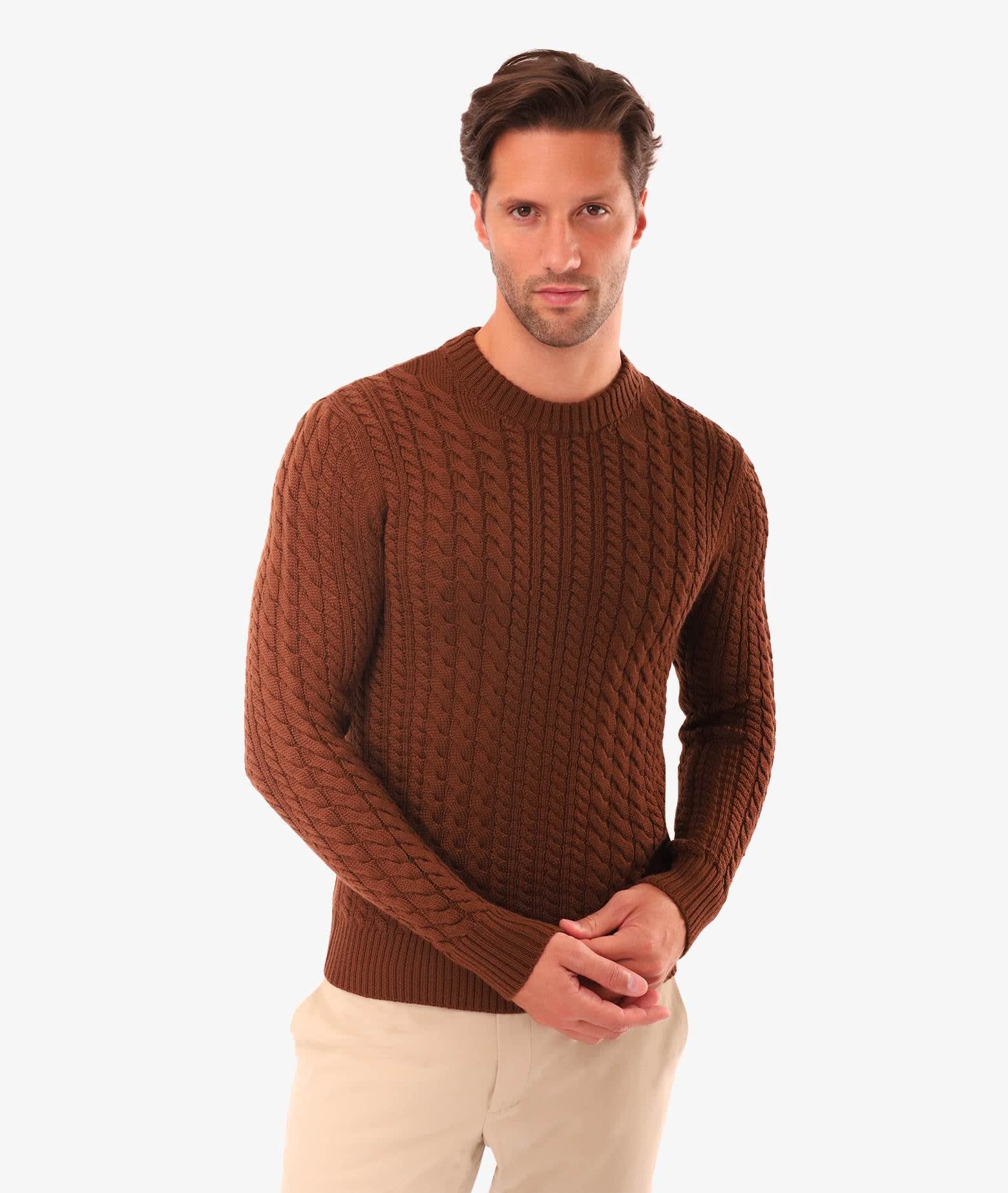 Larusmiani Cable Knit Sweater Col Du Pillon Sweater In Brown
