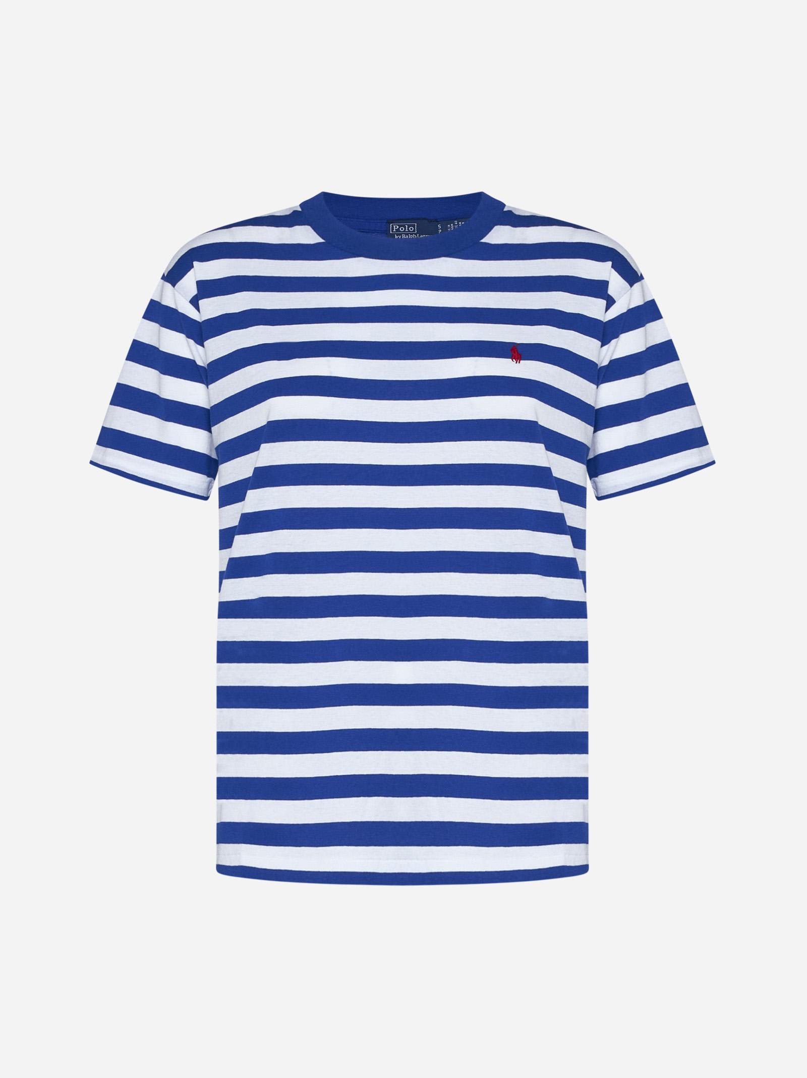 Shop Polo Ralph Lauren Striped Cotton T-shirt In Blu