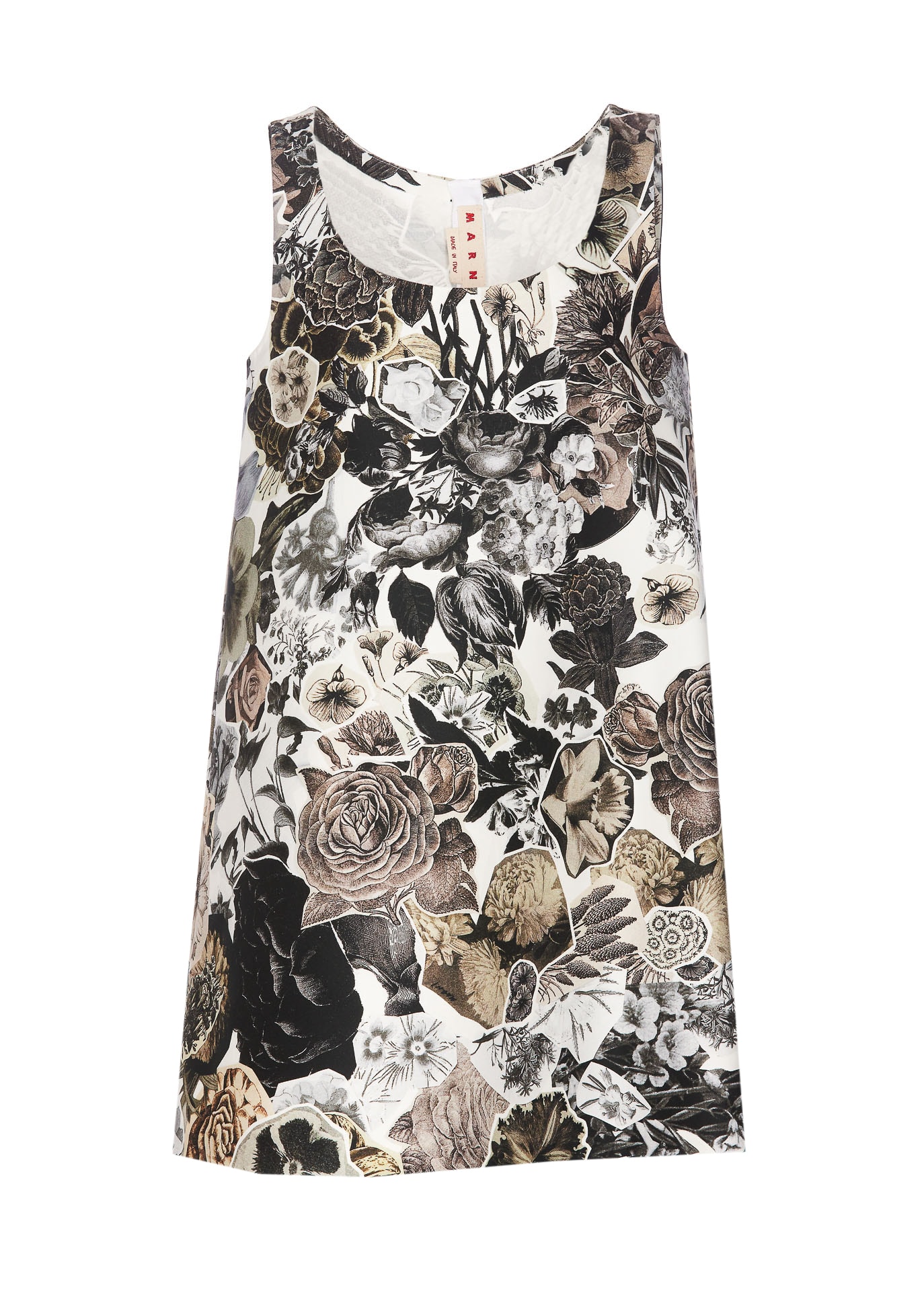 Shop Marni Floral Sleeveless Cropped Dress In Black