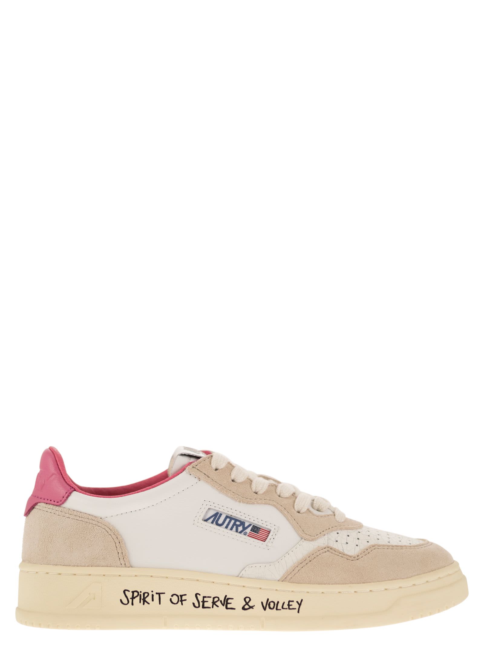 Autry Medalist Sneakers In White/coral Leather And Suede In Multi