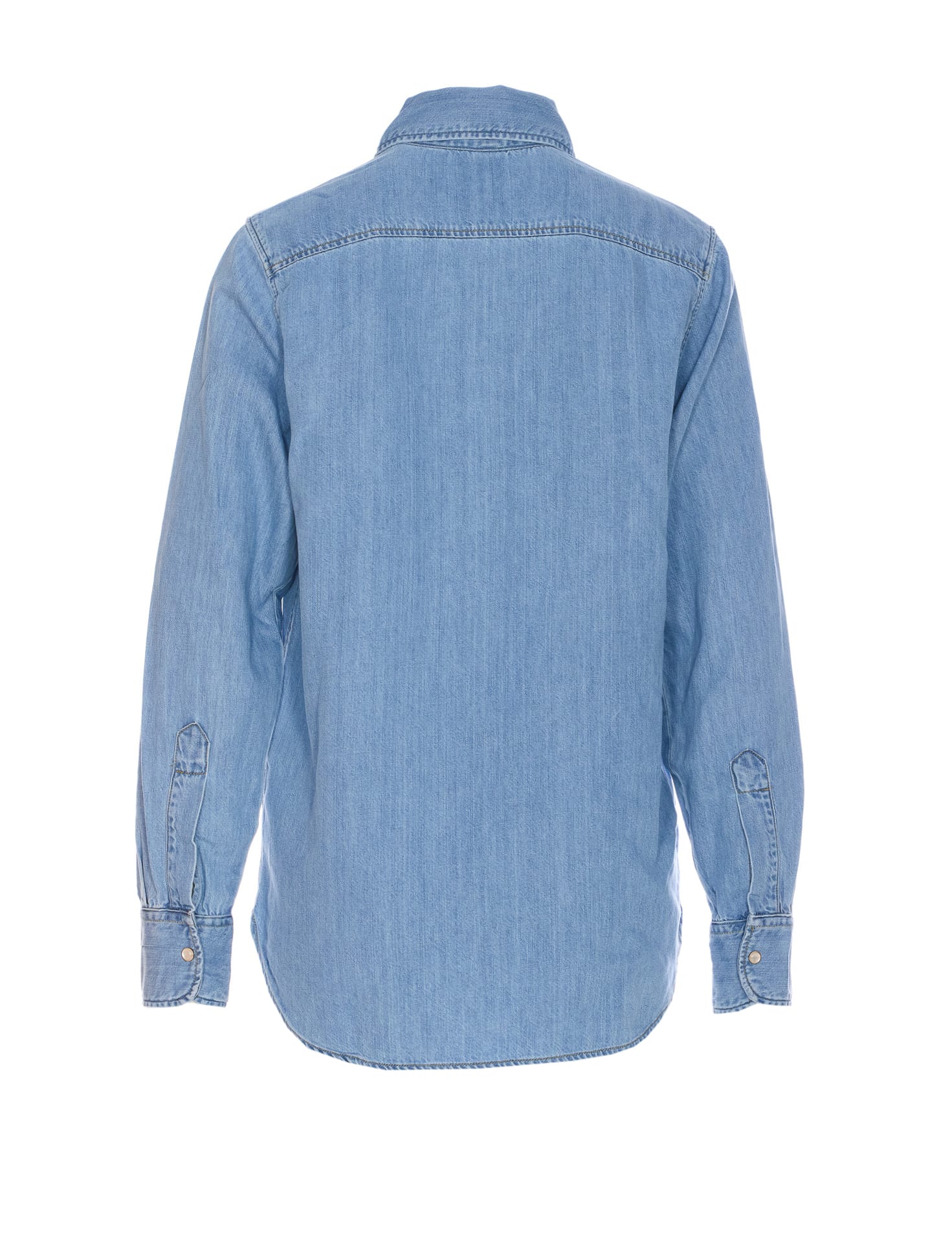 Liu •jo Liu Jo Kent Collar Denim Shirt With Rhinestone Applications In Blue