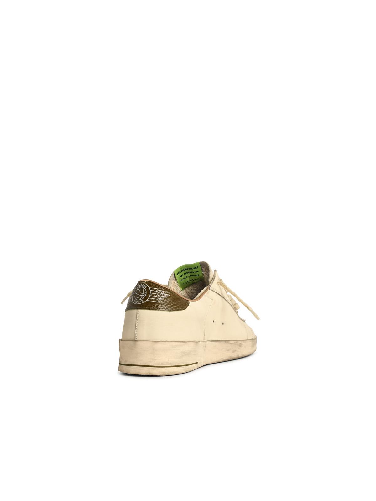 Golden Goose Stardan White Leather Sneakers With Green Star And Heel In White