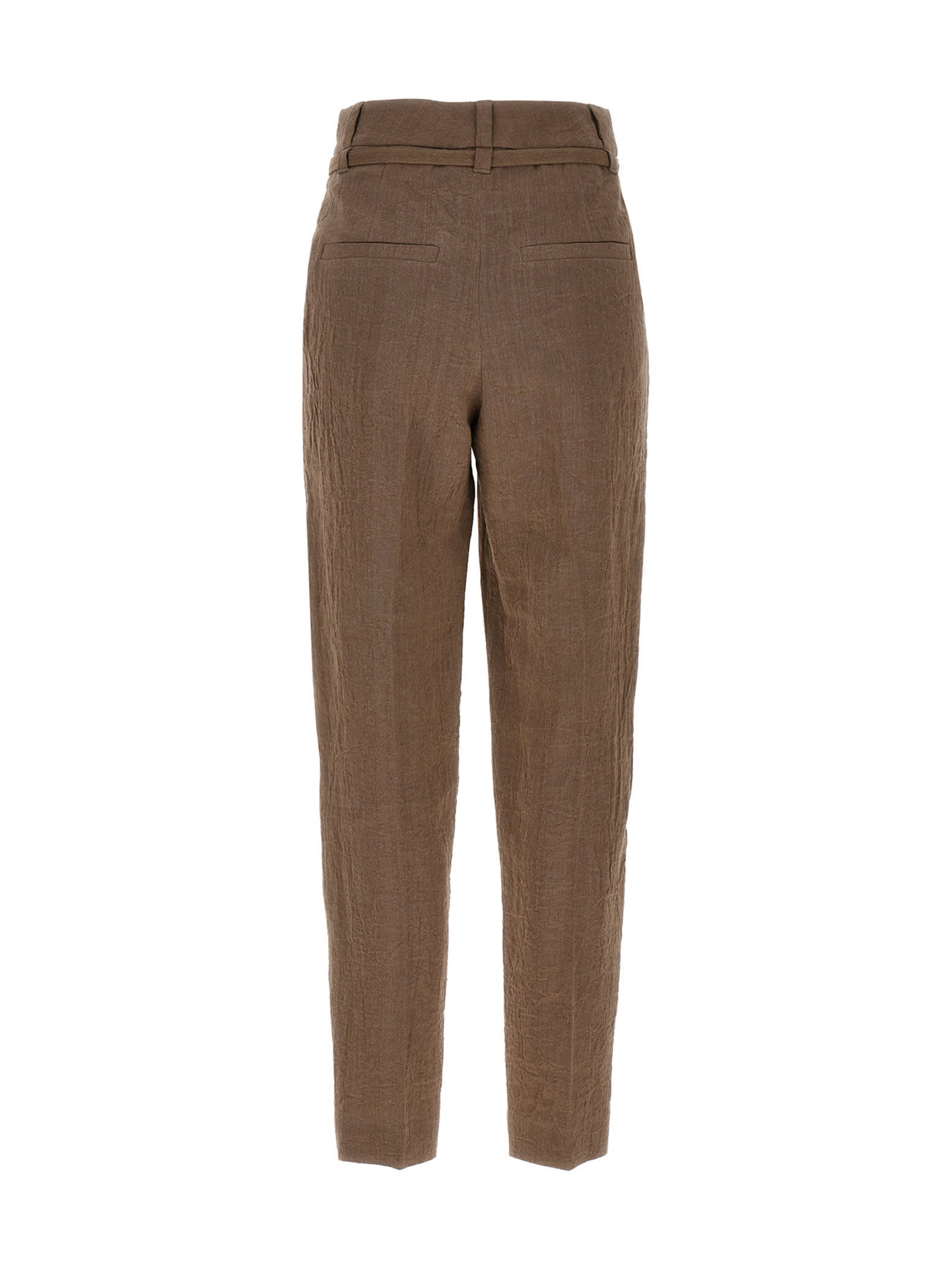 Brunello Cucinelli Belted-waist Tapered-leg Trousers In Gray