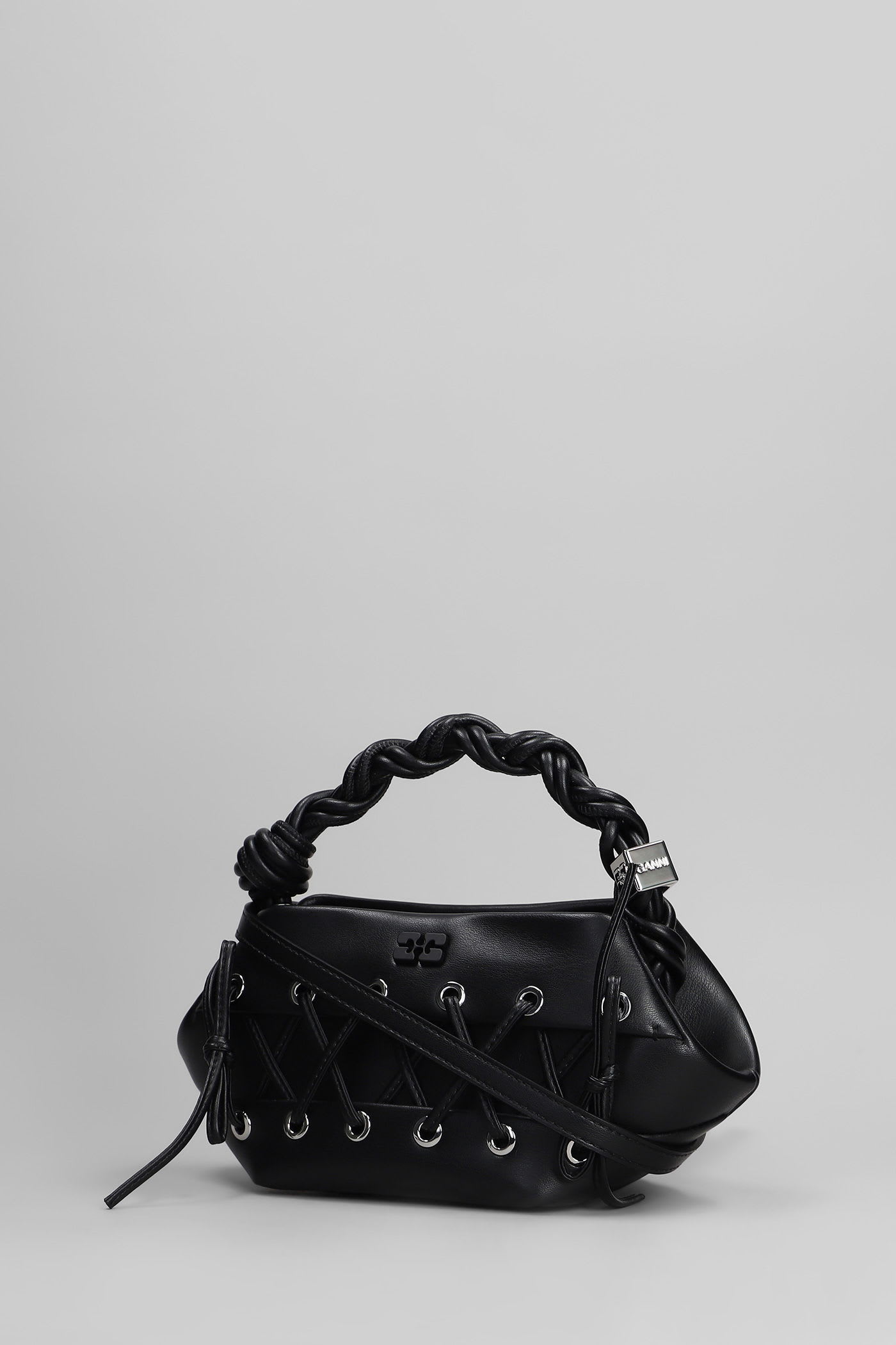 Ganni Womens Black Bou Mini Eyelet Leather Top-handle Bag In Black