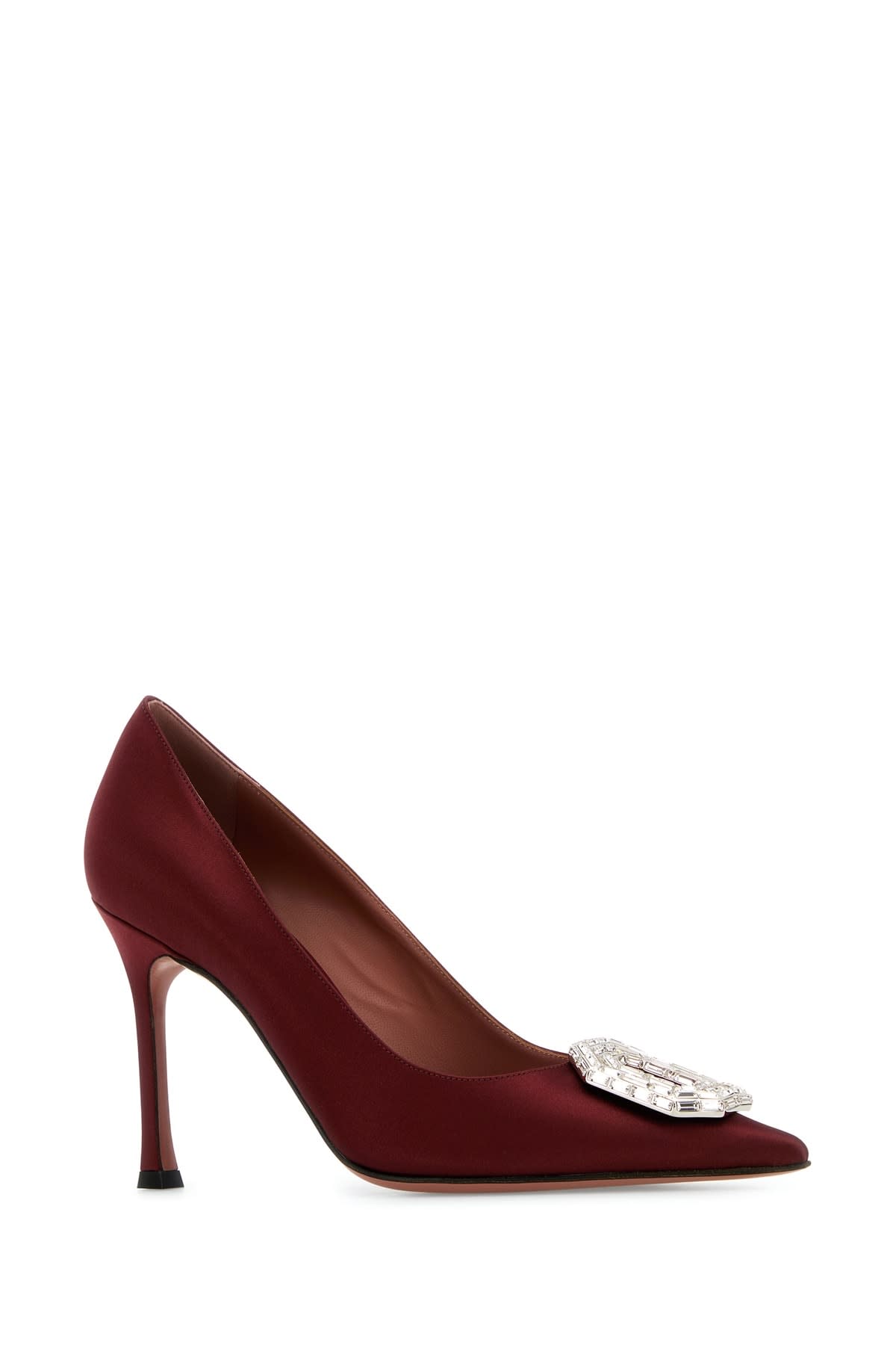 Amina Muaddi Camelia Embellished Pointed Toe Pumps In Winewhite