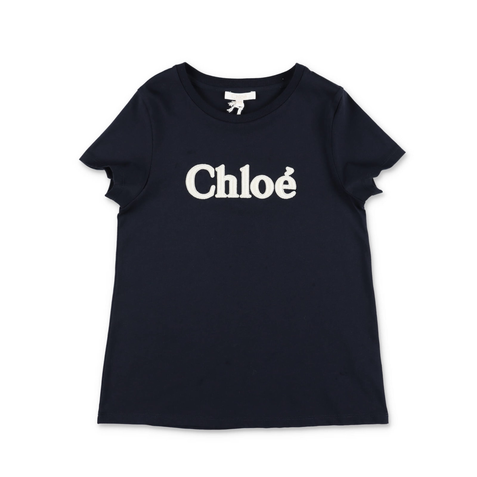Chloé Chloe T-shirt Blu Navy In Jersey Di Cotone Bambina