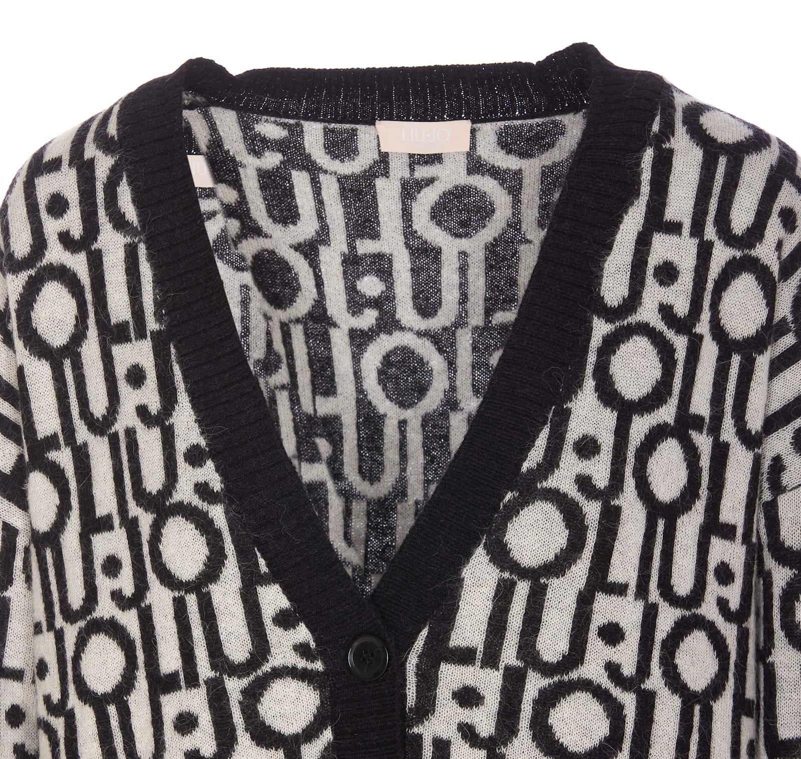 Shop Liu •jo Logo Jacquard Cardigan In Black