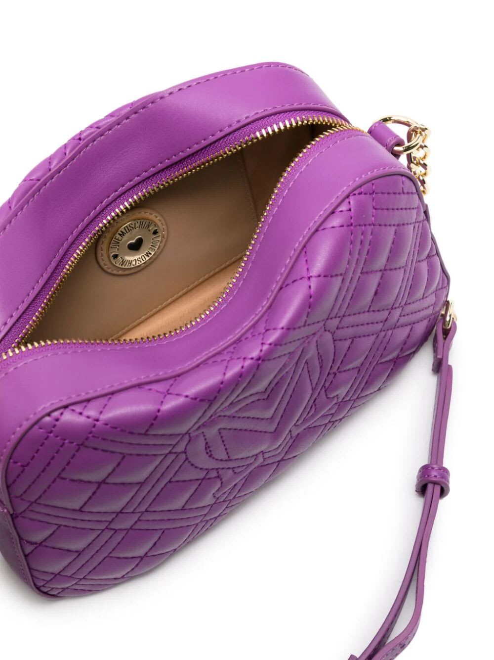 Shop Love Moschino Quilted Shoulder Bag In Purple