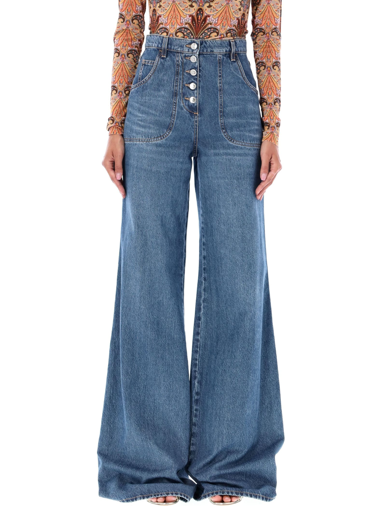 Shop Etro Flared Denim Jeans In Blue