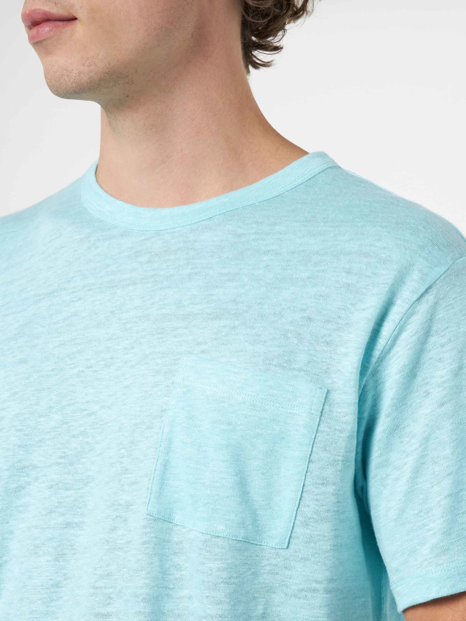 Shop Mc2 Saint Barth Man Water Green Linen Jersey T-shirt Ecstasea With Pocket