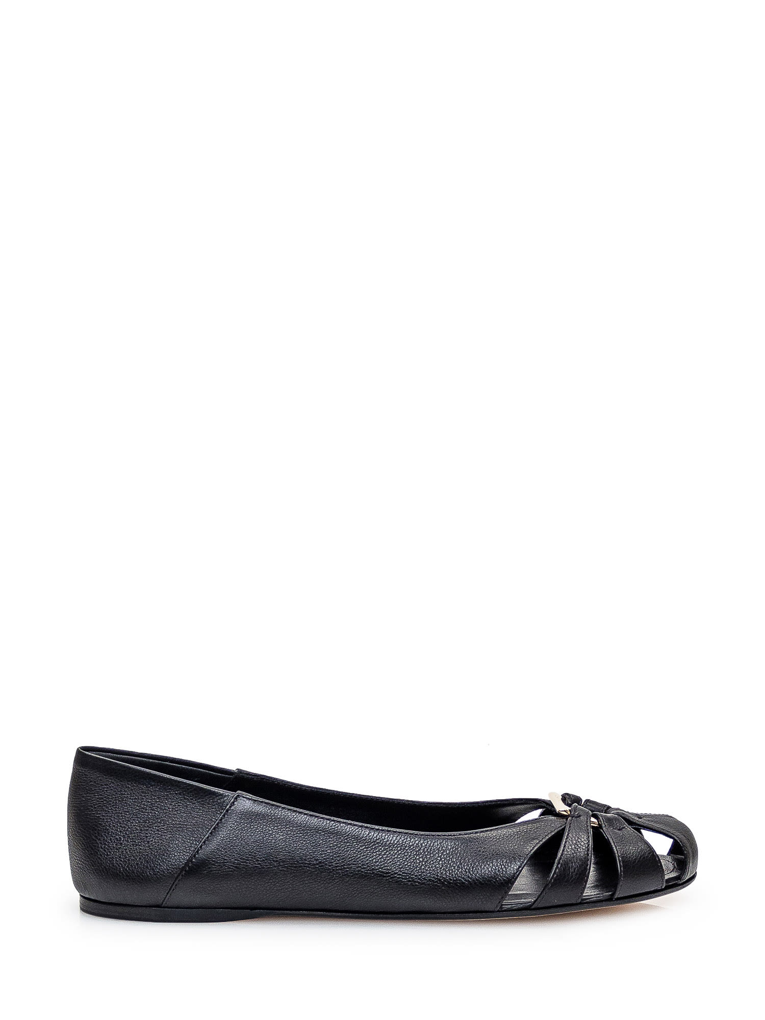 Shop Ferragamo Leather Ballerina In Nero