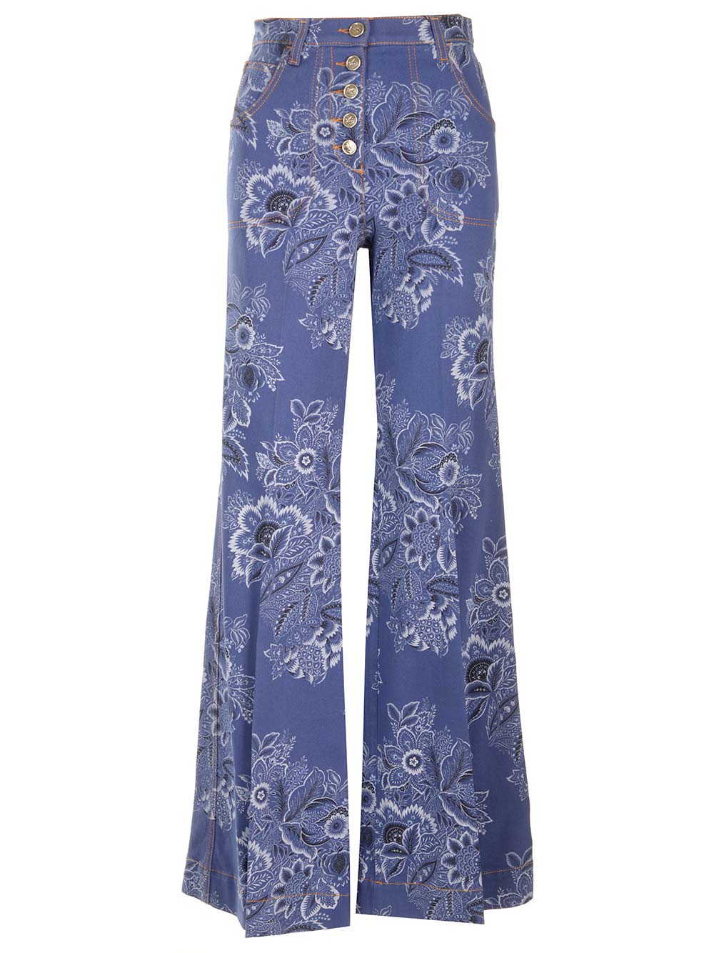 Shop Etro Printed Flare Jeans In Blu