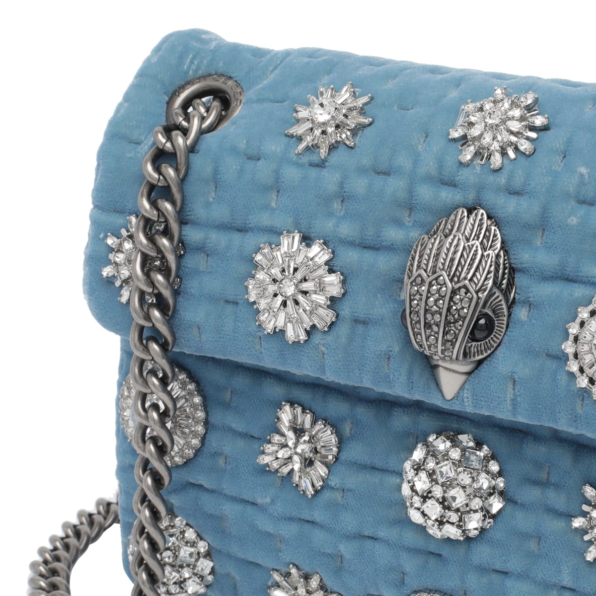 Kurt Geiger Mini Velvet Kensington Embellished Shoulder Bag In Blue