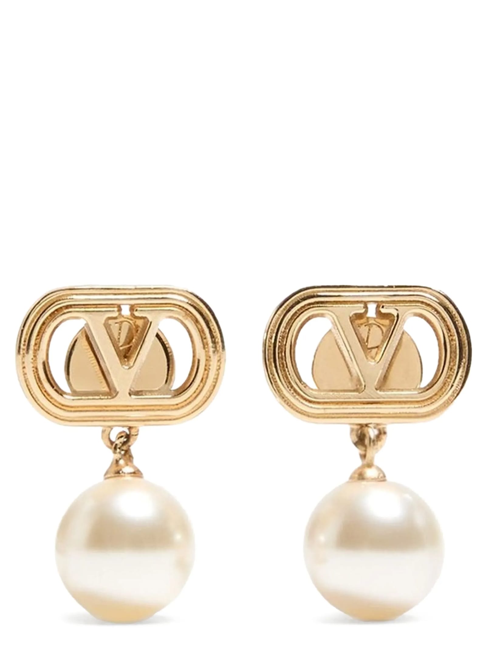 Valentino Ovalette Earrings Featuring Pearl Detail In Gold