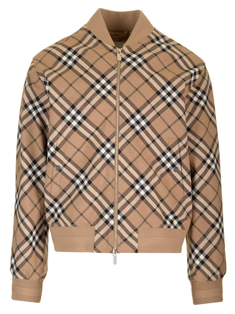 Shop Burberry Wool Blend Harrington Jacket In Beige