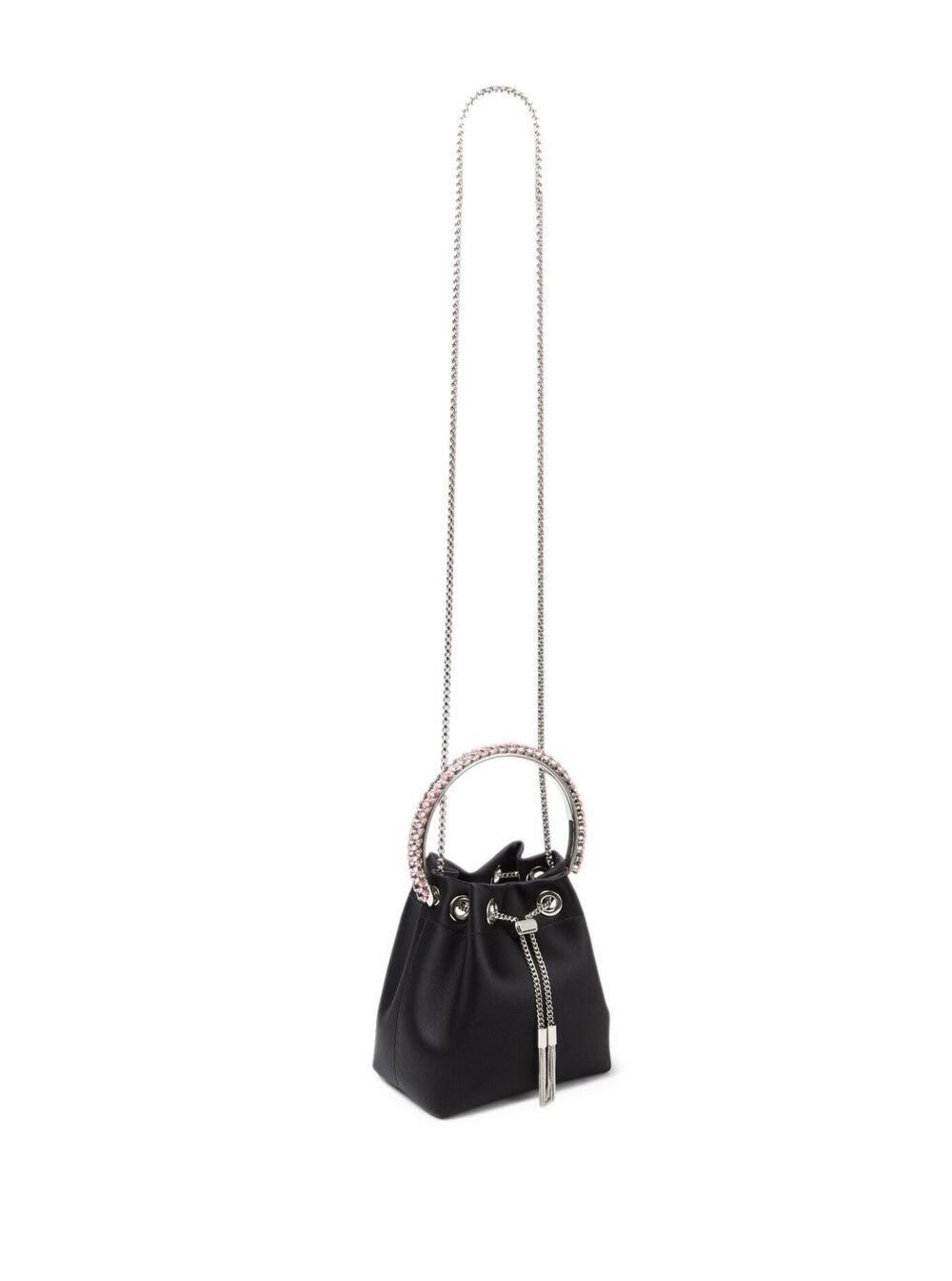 Jimmy Choo Bon Bon Mini Black Handbag With Metal Crystal Bracelet Handle In Satin Fabbric Woman