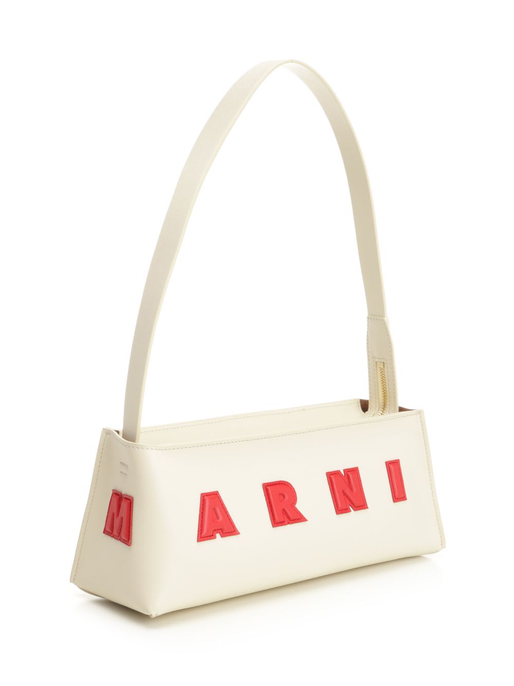 Marni Elongated Silhouette Shoulder Bag With Bold Lettering In White