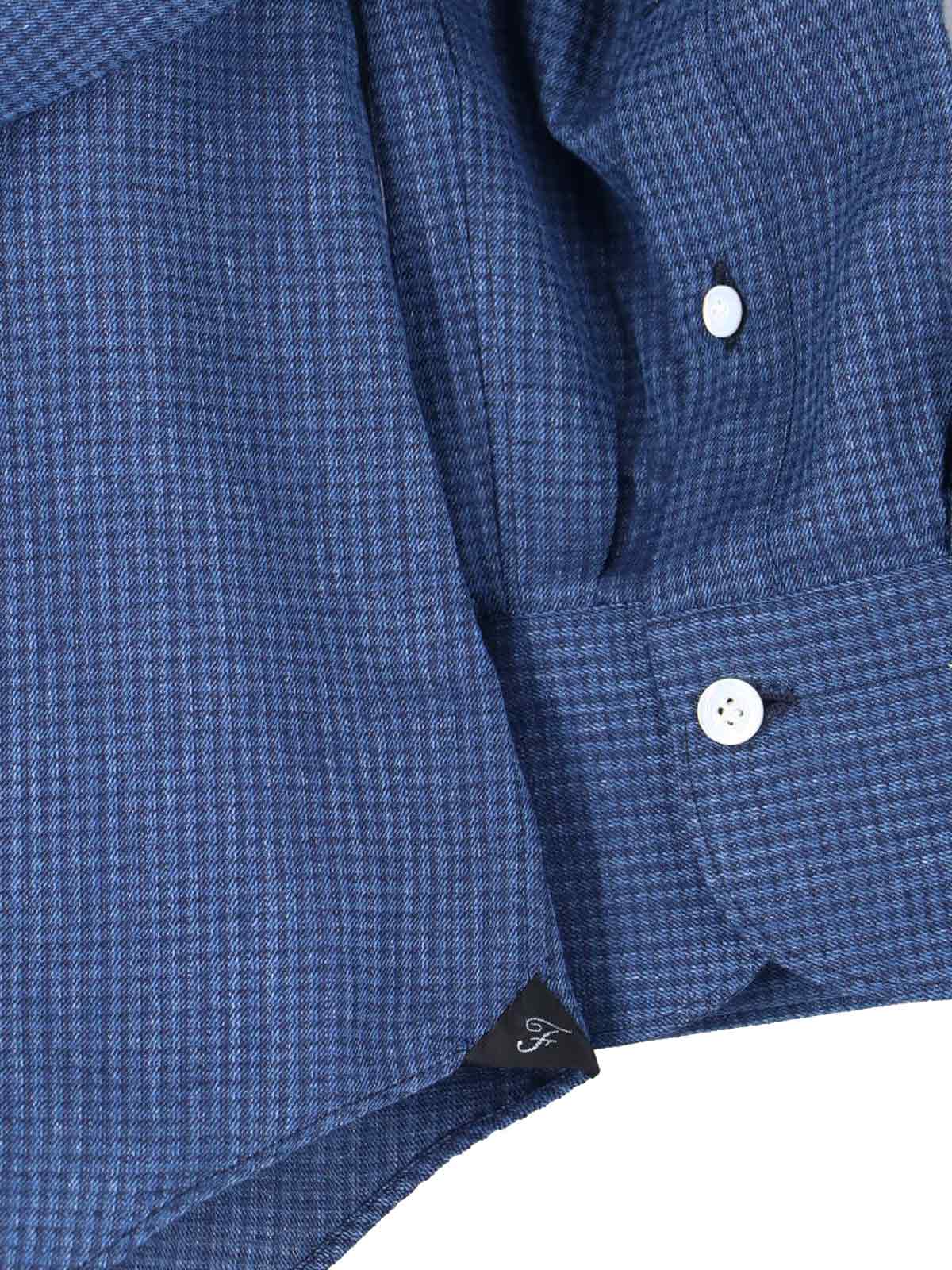 Finamore 1925 Finamore Structured Blue Cotton Shirt With Classic Collar In Blue