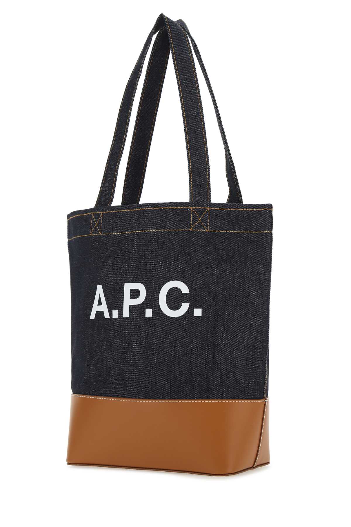 Apc Two-tone Denim And Leather Axelle Shopping Bag In Caramel