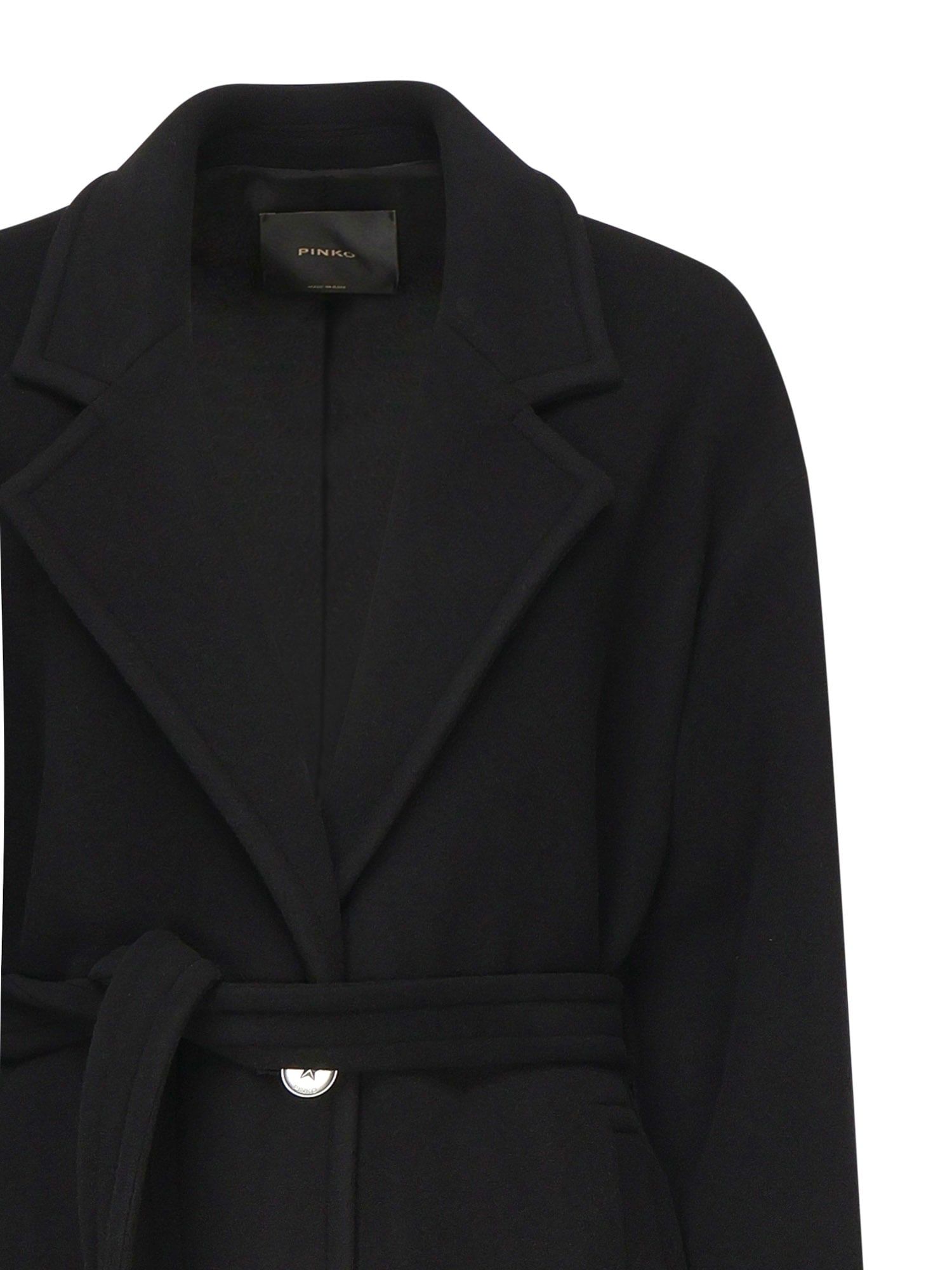 Pinko Single-breasted Wool Blend Coat In Black