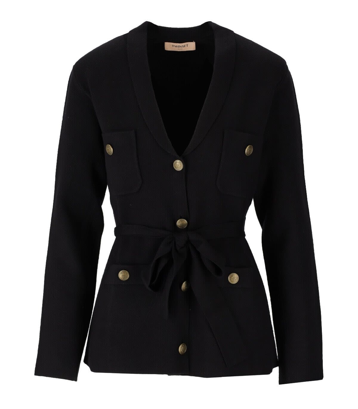 Twinset Black Knitted Jacket With Belt