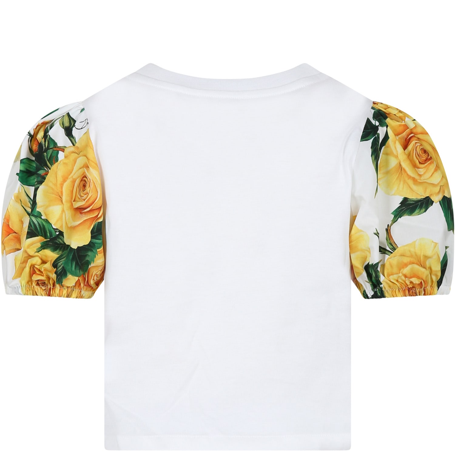 Shop Dolce & Gabbana White T-shirt For Girl With Flowering Pattern In Giallo/bianco