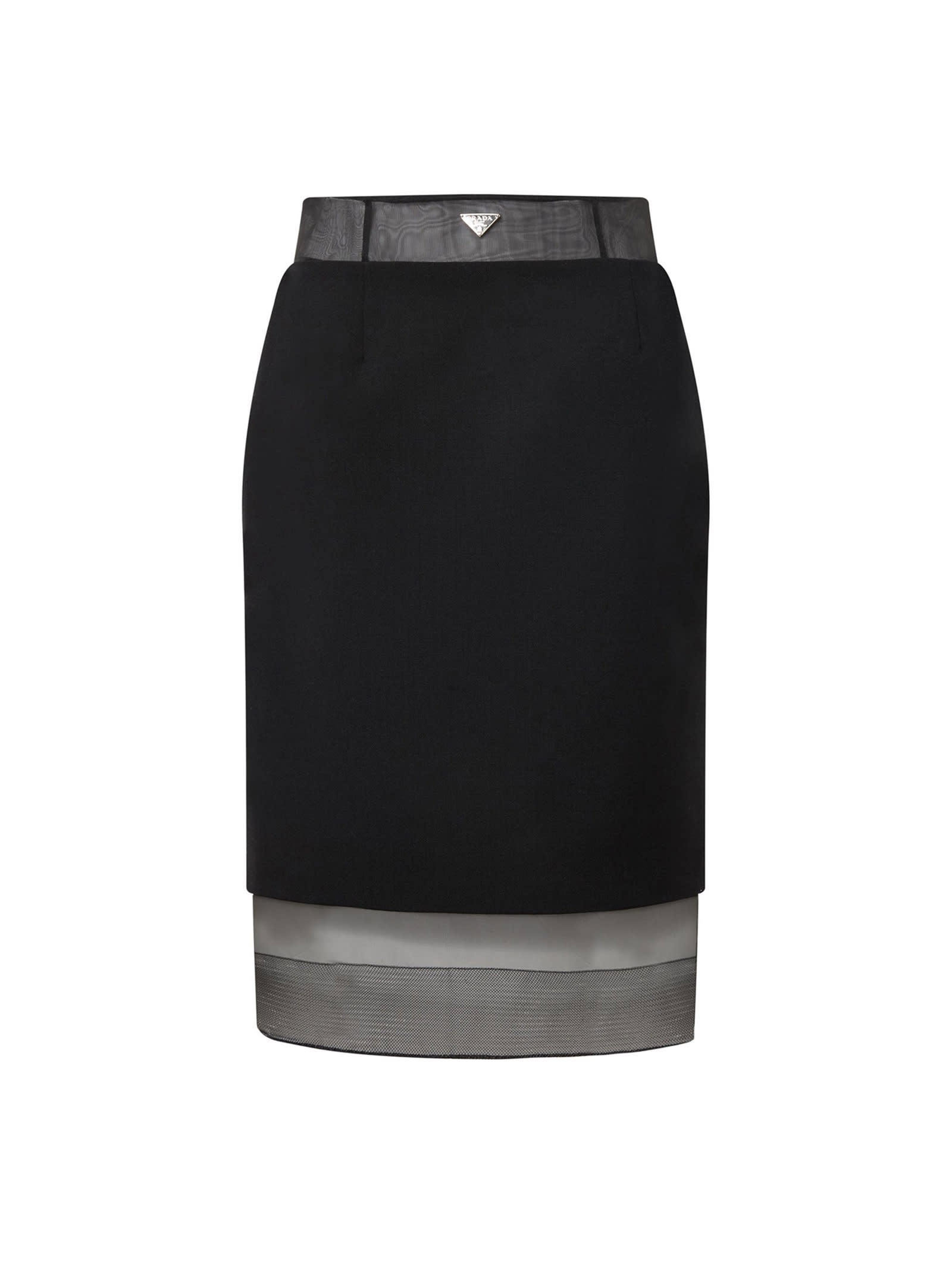 Shop Prada Midi Skirt In Wool And Crinoline In Black