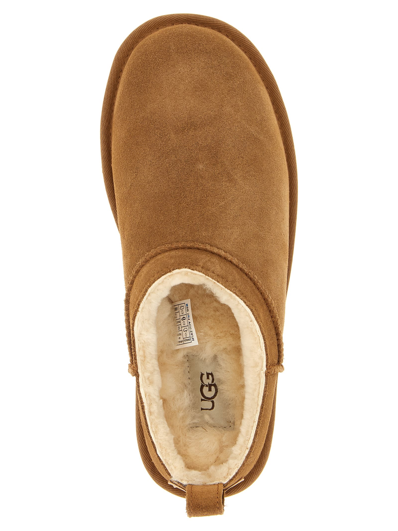 Ugg Classic Micro Beige Ankle Boots With Logo Embossed In Suede Woman In Multi