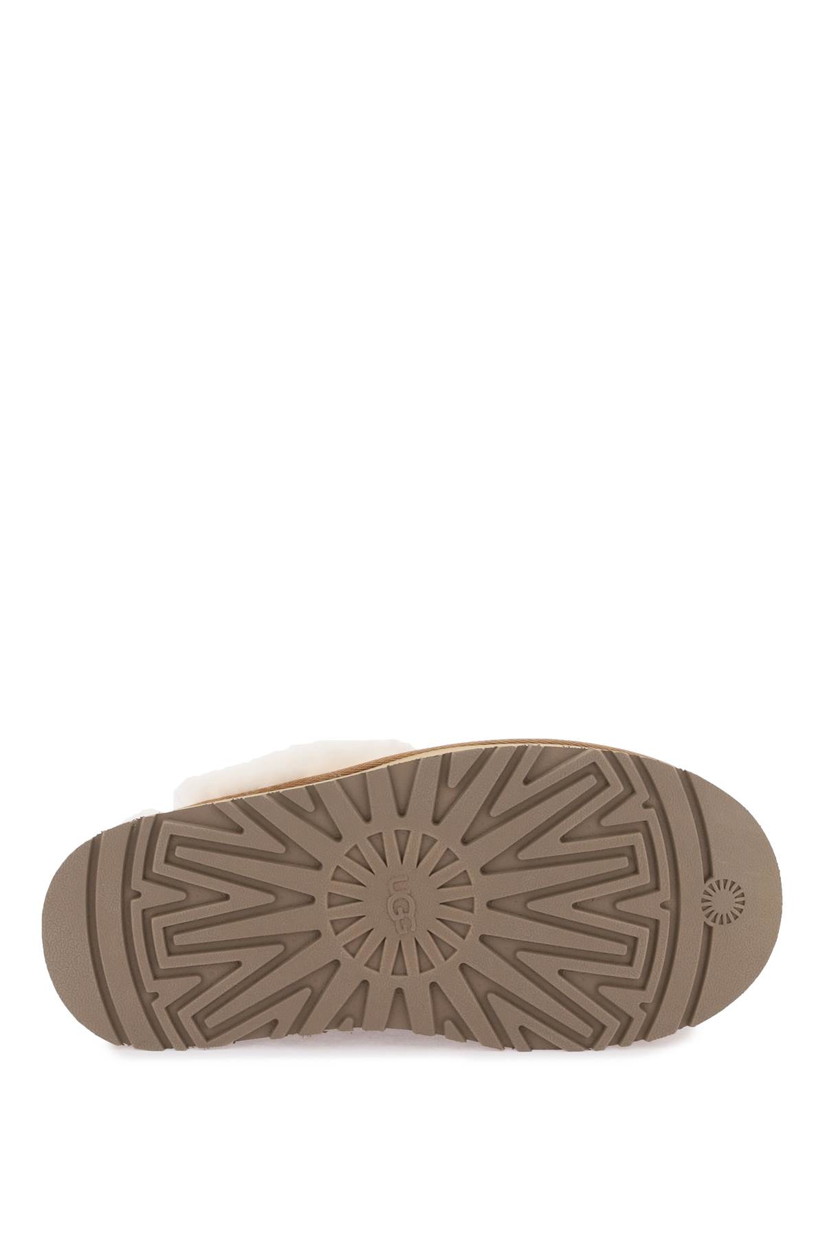 Ugg Platform Mules Made Of Camel-colored Leather With Faux Fur And Elastic Back In Brown