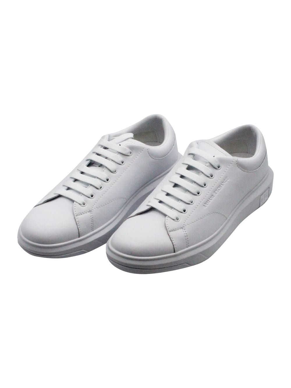 Shop Armani Collezioni Leather Sneakers With Matching Box Sole And Lace Closure. Small Logo On The Tongue And Back In White