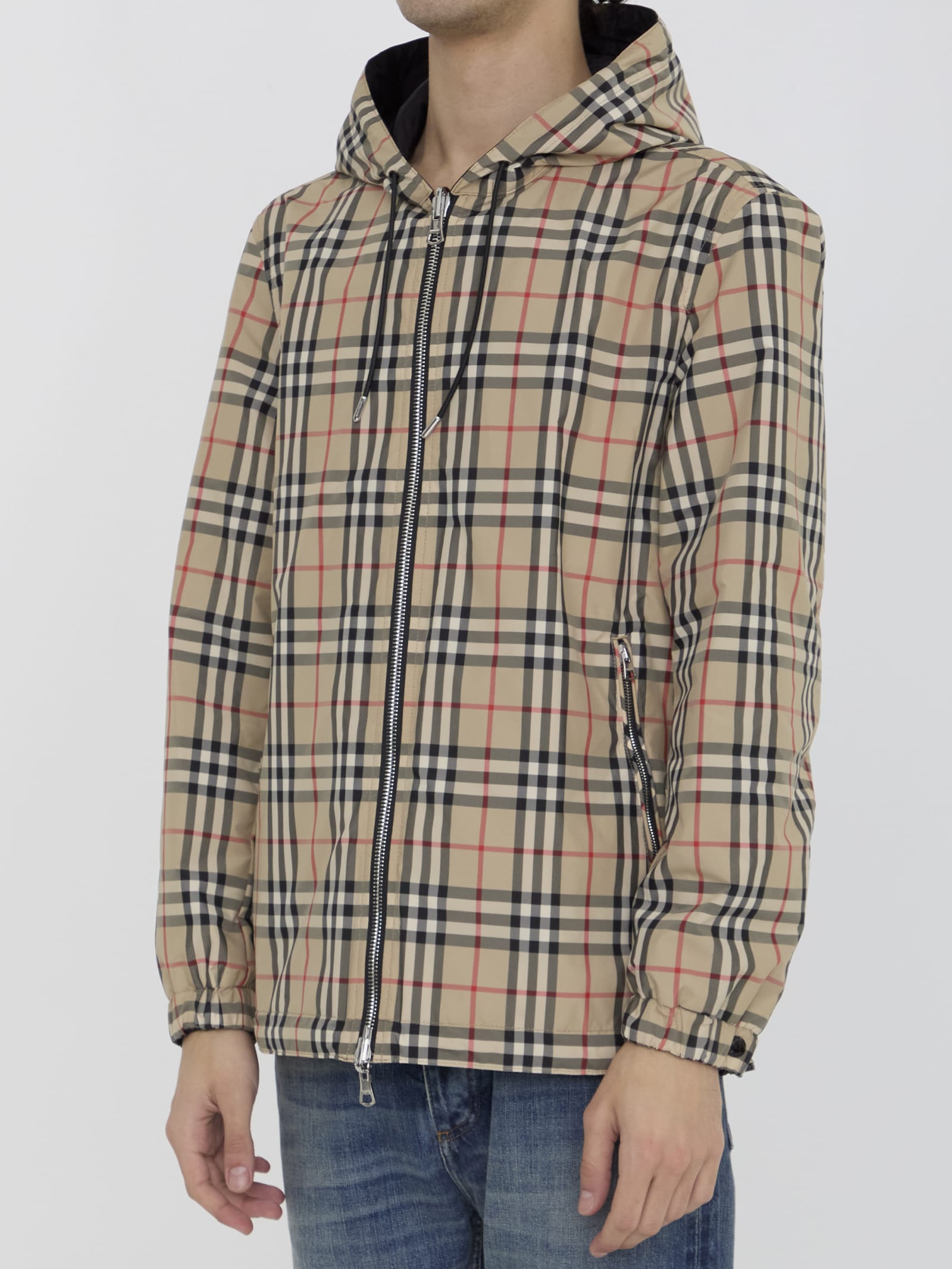 Shop Burberry Check Reversible Jacket In Beige