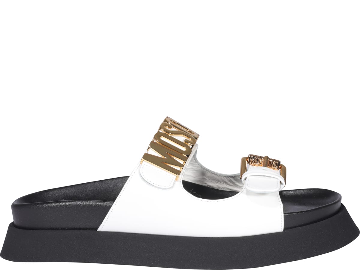 Buy Moschino Logo Slide Sandals online, shop Moschino shoes with free shipping