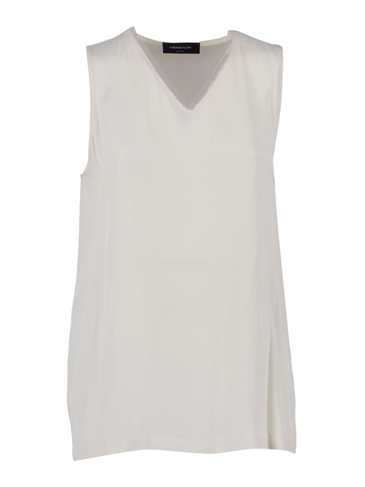 Fabiana Filippi Enver Satin Front Back Top With Filo Diamante Detail In White