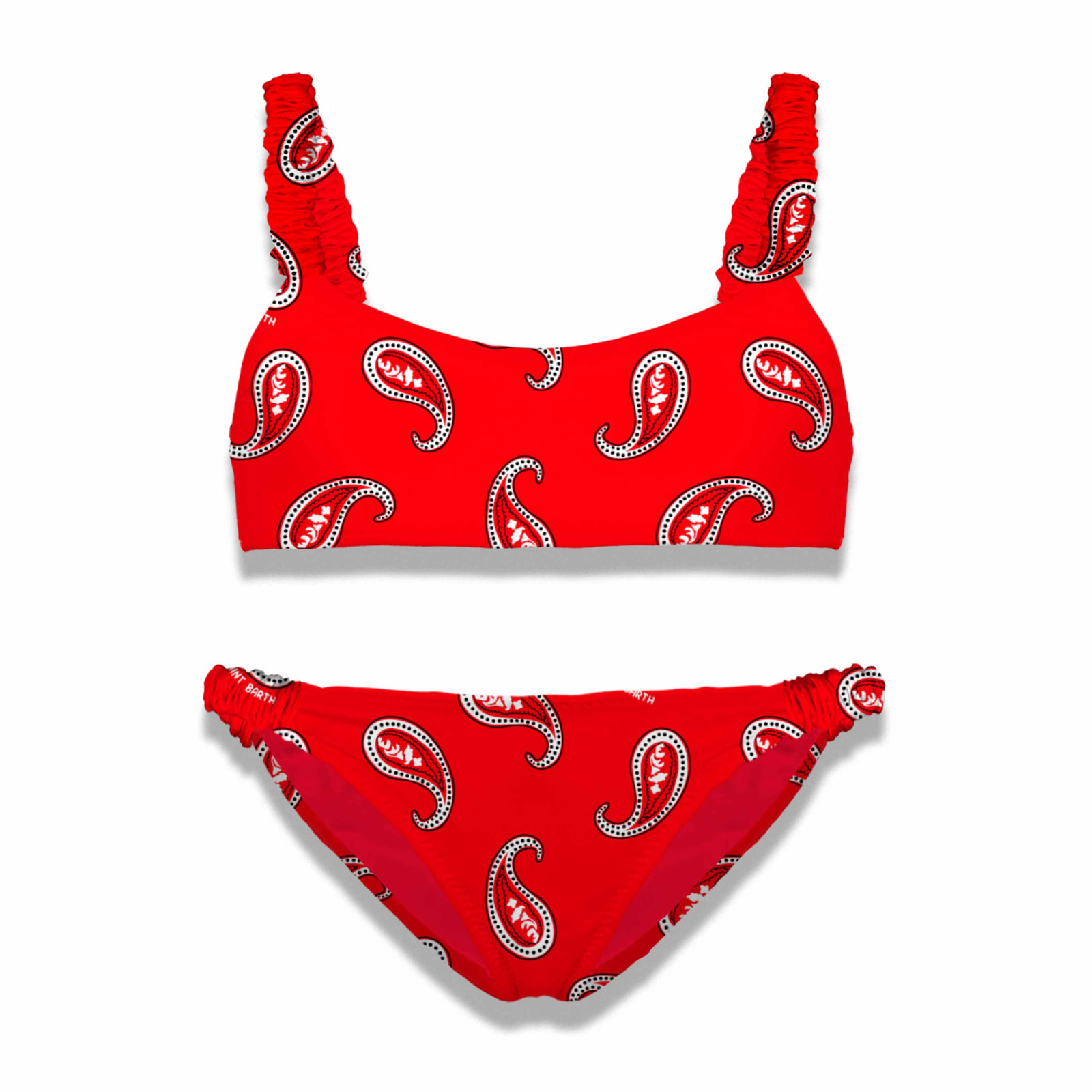 Mc2 Saint Barth Kids' Girl Bralette Bikini With Paisley Print In Red