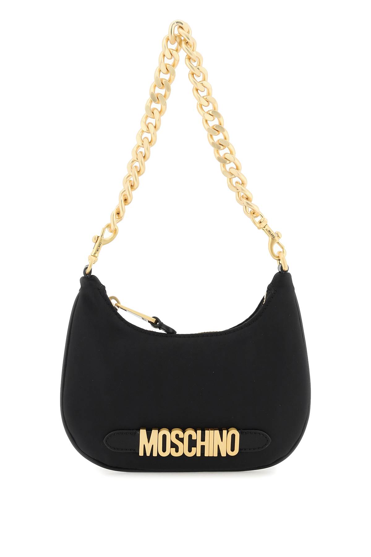 Moschino Nylon Hobo Bag With Logo In Fantasia Nero (black)