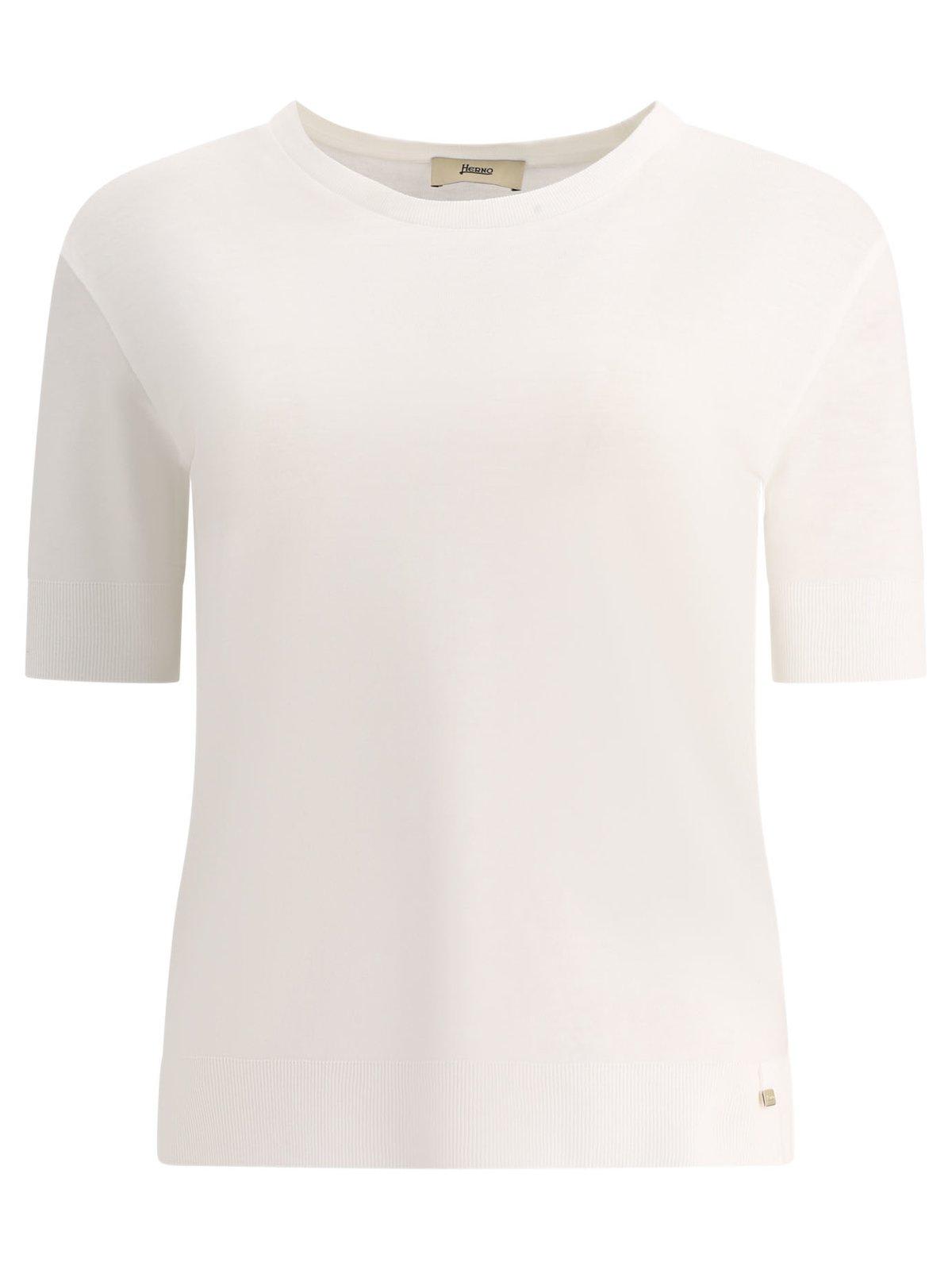Shop Herno Crewneck Knitted Top In White